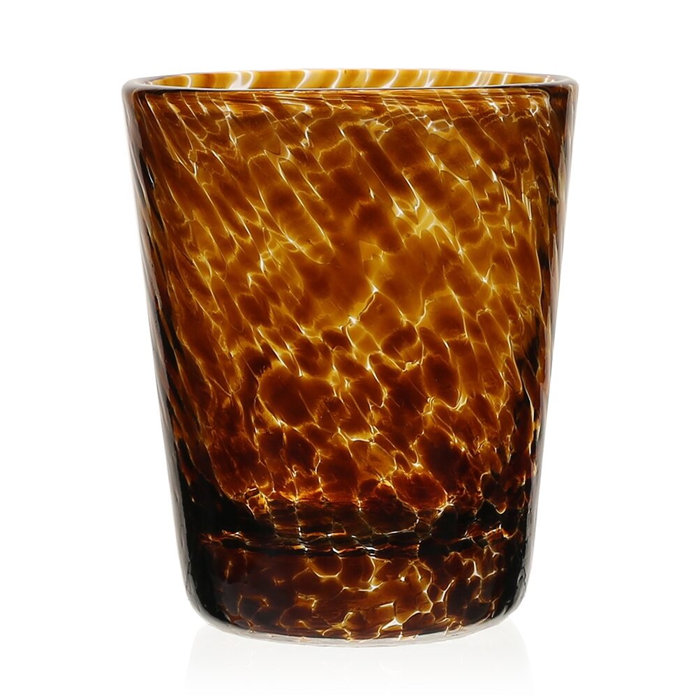 William Yeoward Vanessa Tumbler Old Fashioned Tortoise in Tortoise, handmade crystal, on a white background
