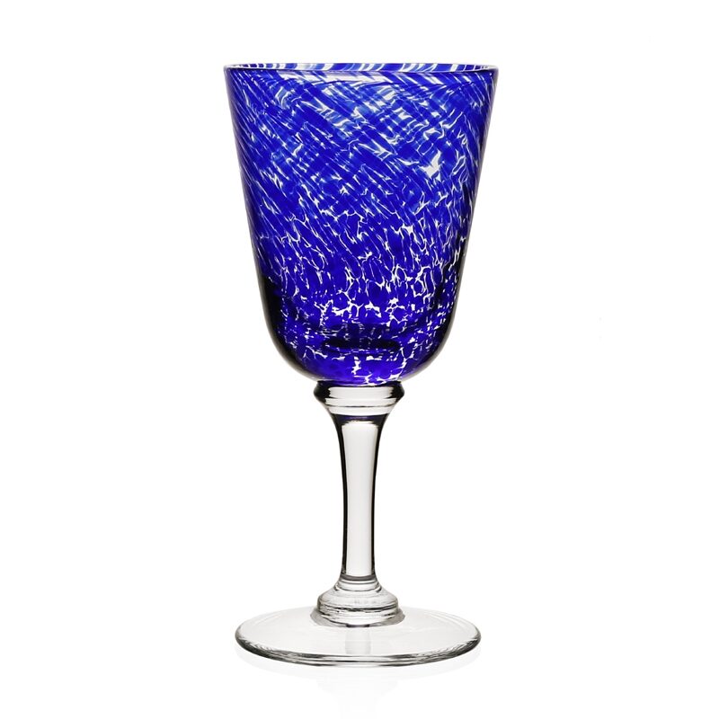 William Yeoward Vanessa Wine Sicilian Blue in Sicilian Blue, handmade crystal, on a white background