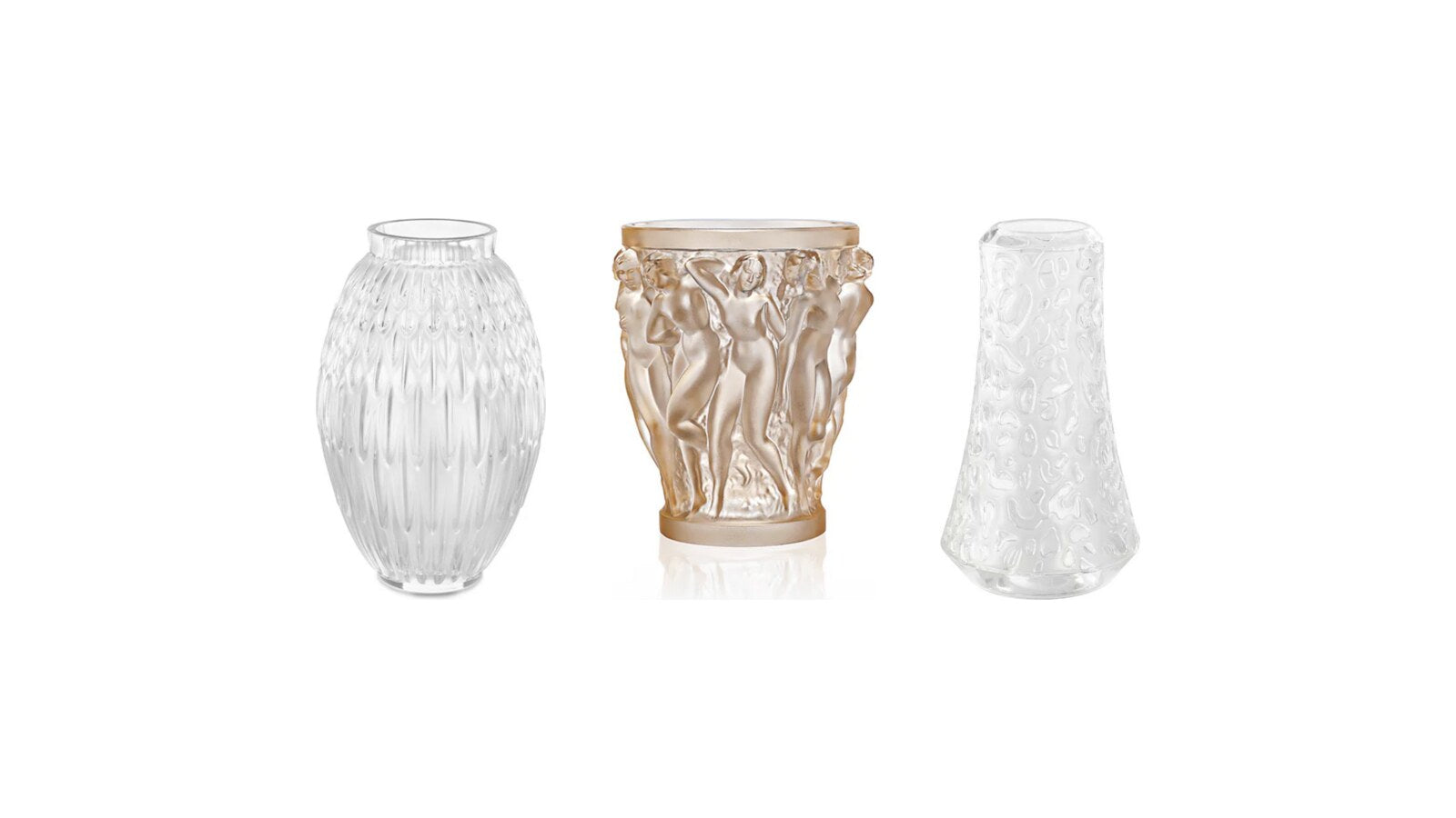 Lalique crystal vases: Plumes, Bacchantes and Panther