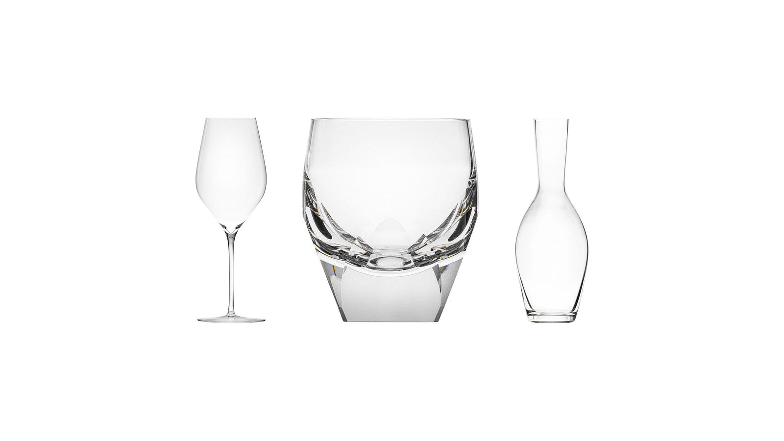 Moser Oeno Wine Glass 500 ml, Moser Bar Tumbler 220 ml and Moser Oeno Carafe 1000 ml in clear lead-free crystal
