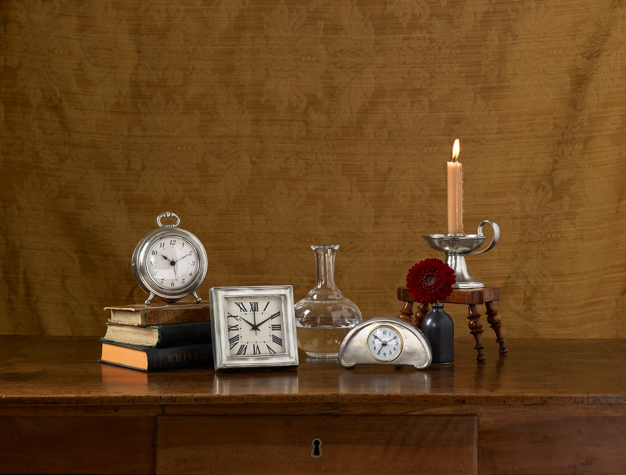 Match Pewter clocks, frames and candlesticks