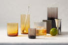 Bembo Venezia glasses in amber and smoke with a bar spoon