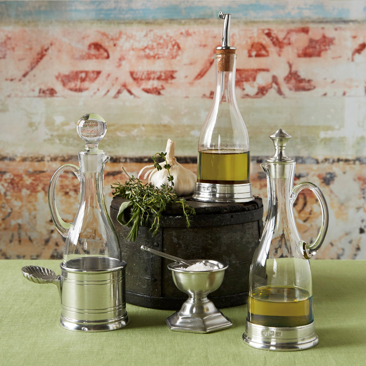 Match Pewter cruets for oil and vinegar