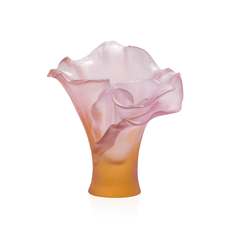 Daum Arum Small Vase in Amber pink, handcrafted Daum crystal