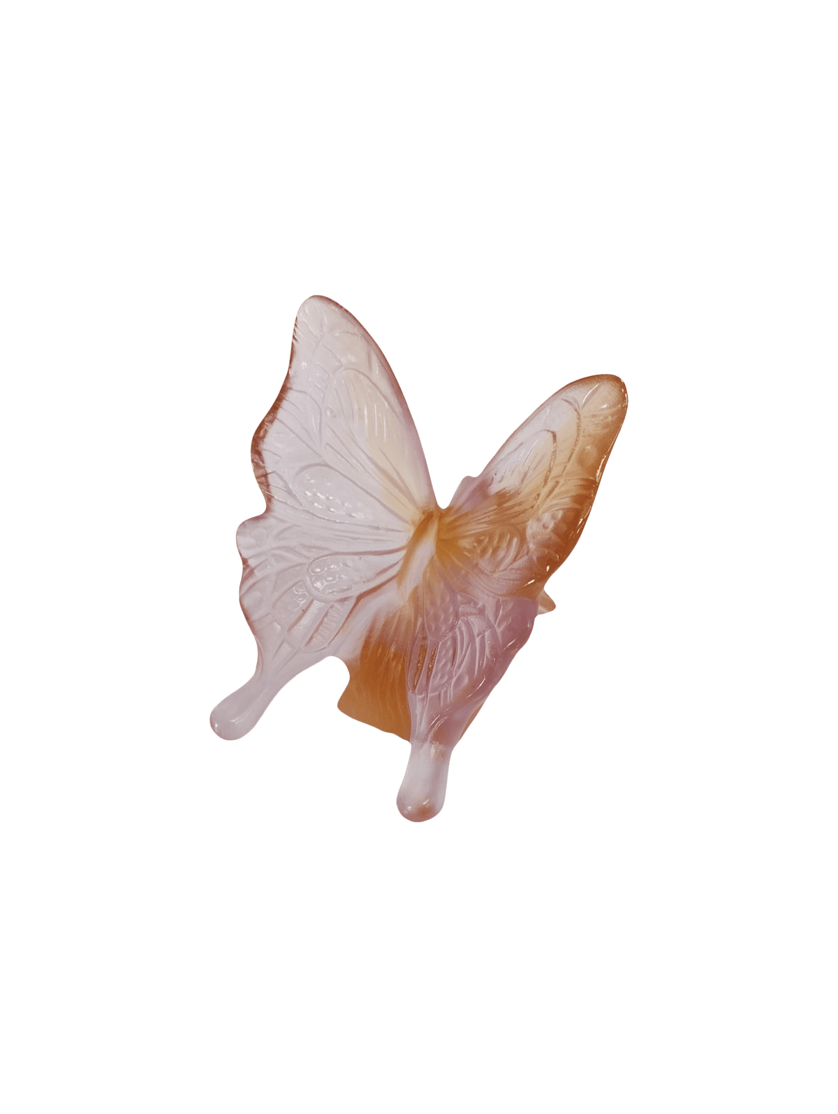 Daum Butterfly Sculpture in Amber pink, handcrafted Daum crystal