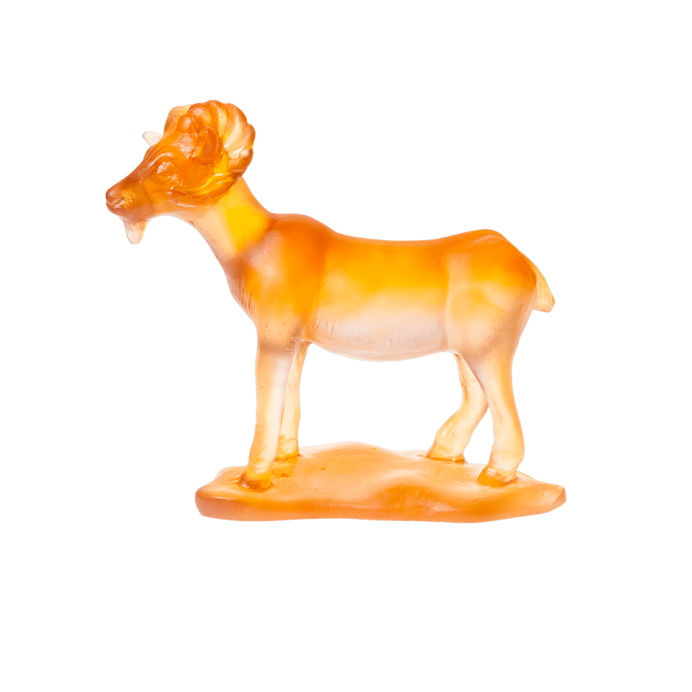 Daum Horoscope Goat Amber Sculpture, handcrafted Daum crystal