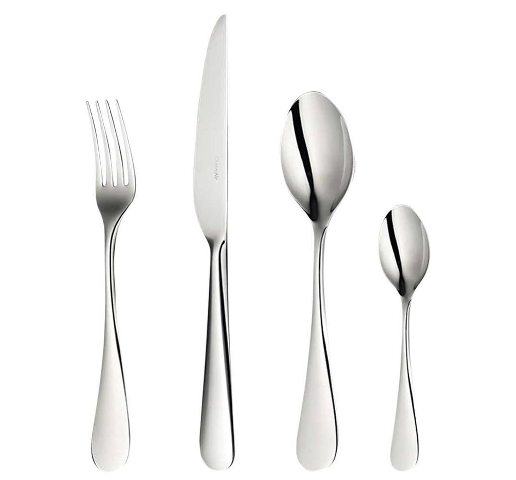Christofle Origine stainless steel dinner fork, dinner knife, tablespoon and after dinner teaspoon