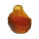 Daum Small Happy Buddha Amber Sculpture, handcrafted Daum crystal