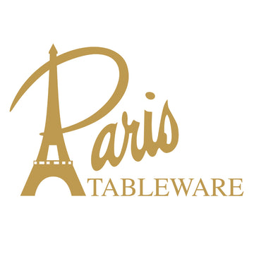 Gold 'Paris Tableware' logo with Eiffel Tower silhouette on a white background