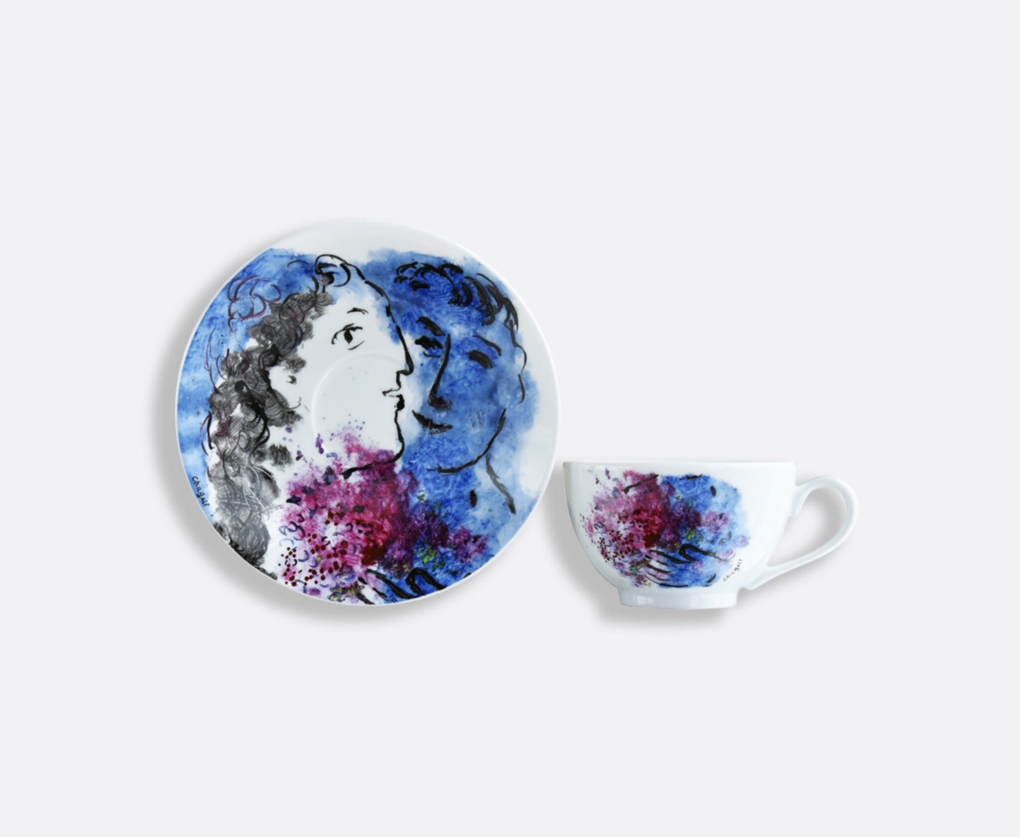 Bernardaud Les Bouquet De Fleurs by Marc Chagall set of 4 Tea Cups and Saucers — view 2