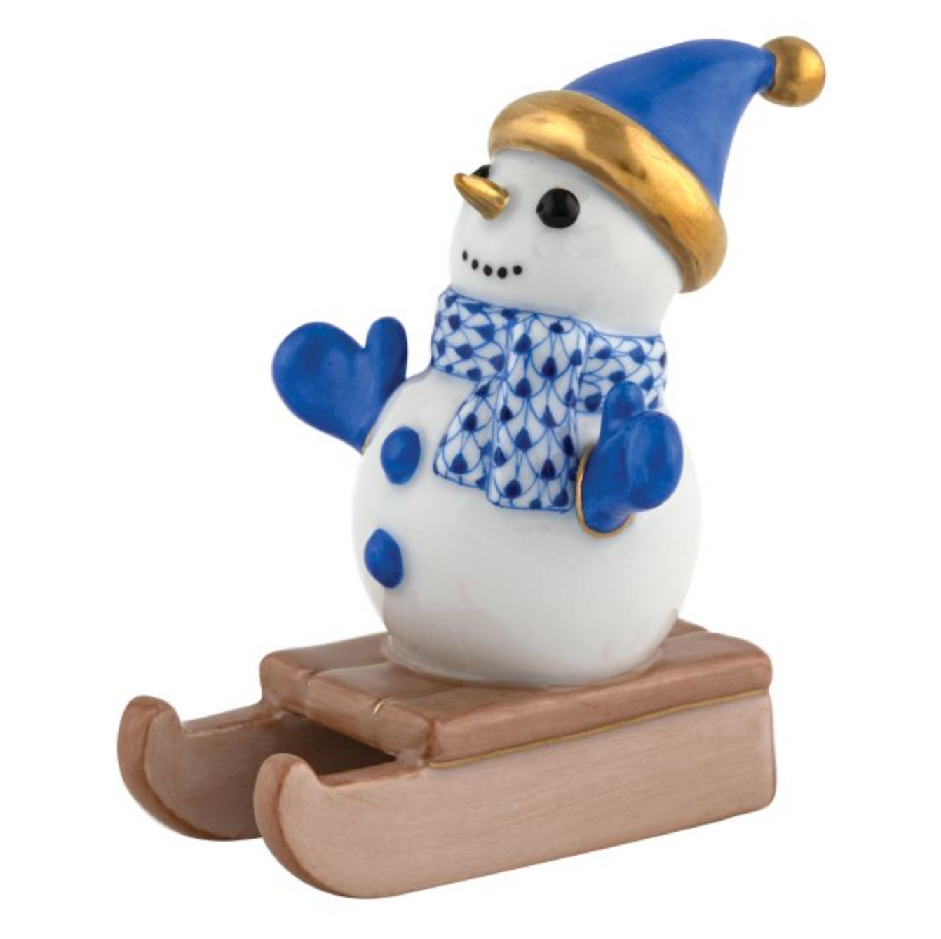 Herend-sledding-snowman-porcelain-figurine-sapphire