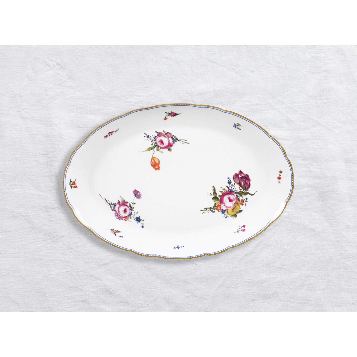 Bernardaud Oval platter 15", Limoges porcelain, A la Reine collection, on a white background