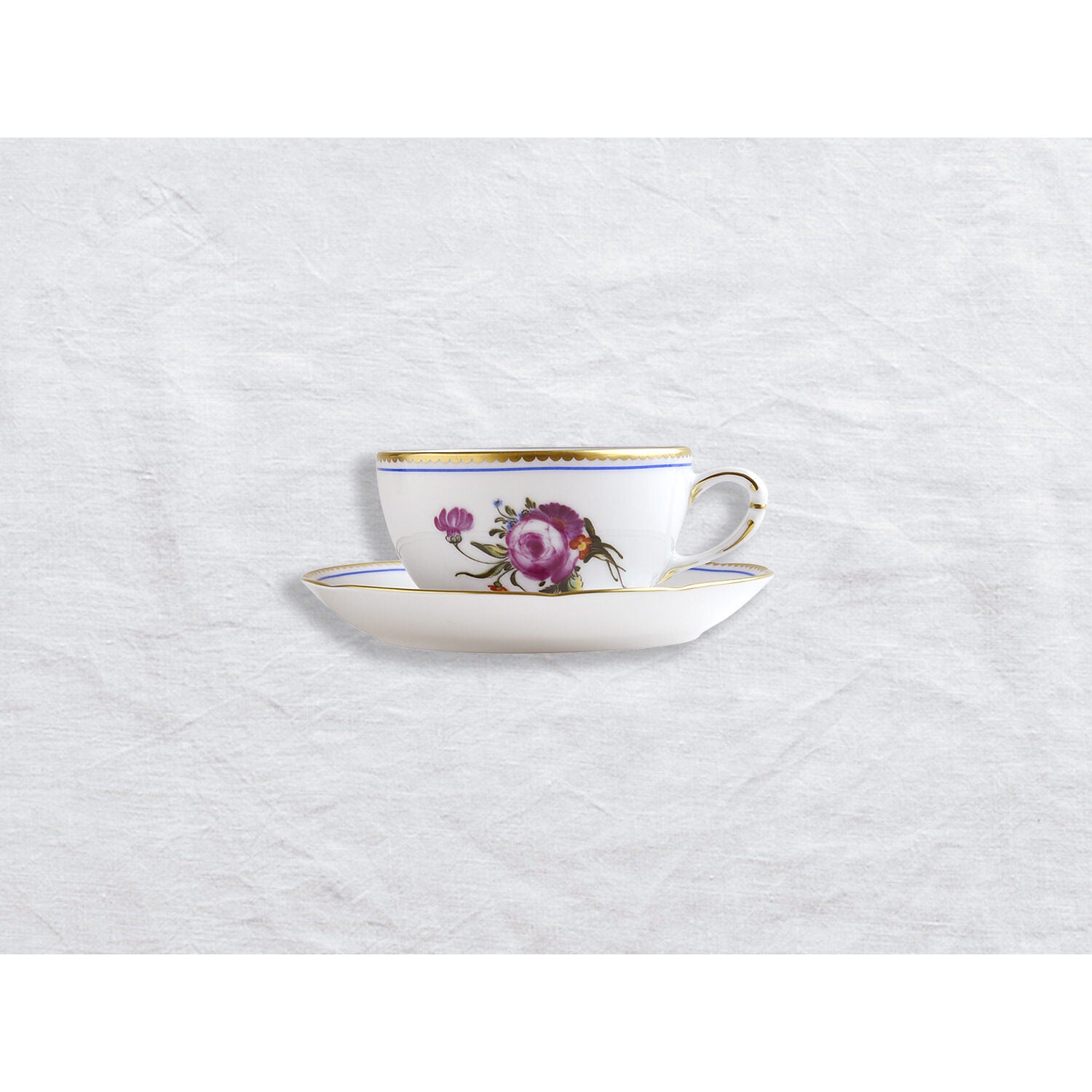 Bernardaud Tea cup and saucer, Limoges porcelain, A la Reine collection, detail view