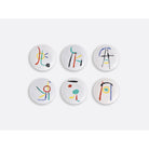 Bernardaud Set of 6 bread and butter plates 5.5", Limoges porcelain, À Toute Épreuve - Joan Miró collection, on a white background