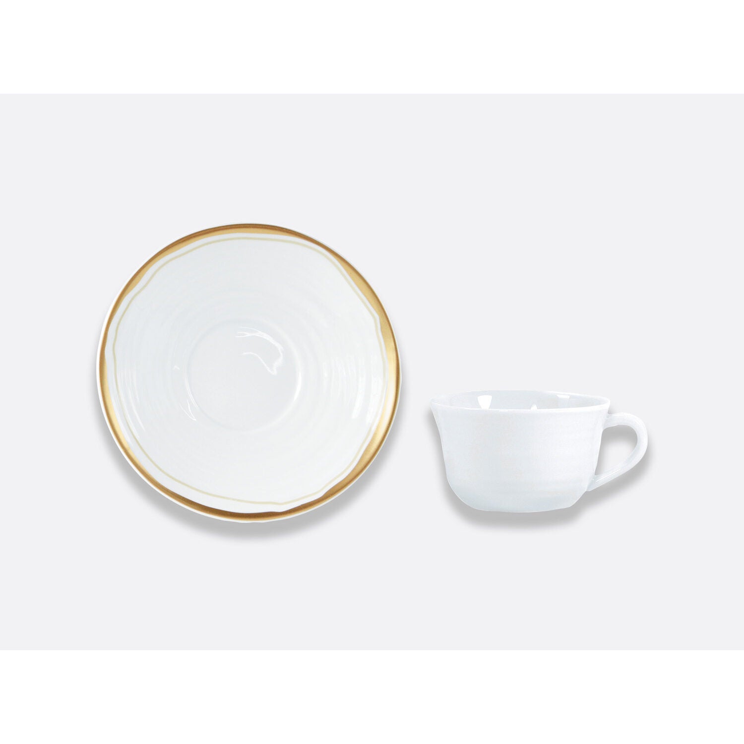 Bernardaud Tea cup and saucer 7 oz, Limoges porcelain, Albâtre collection, on a white background