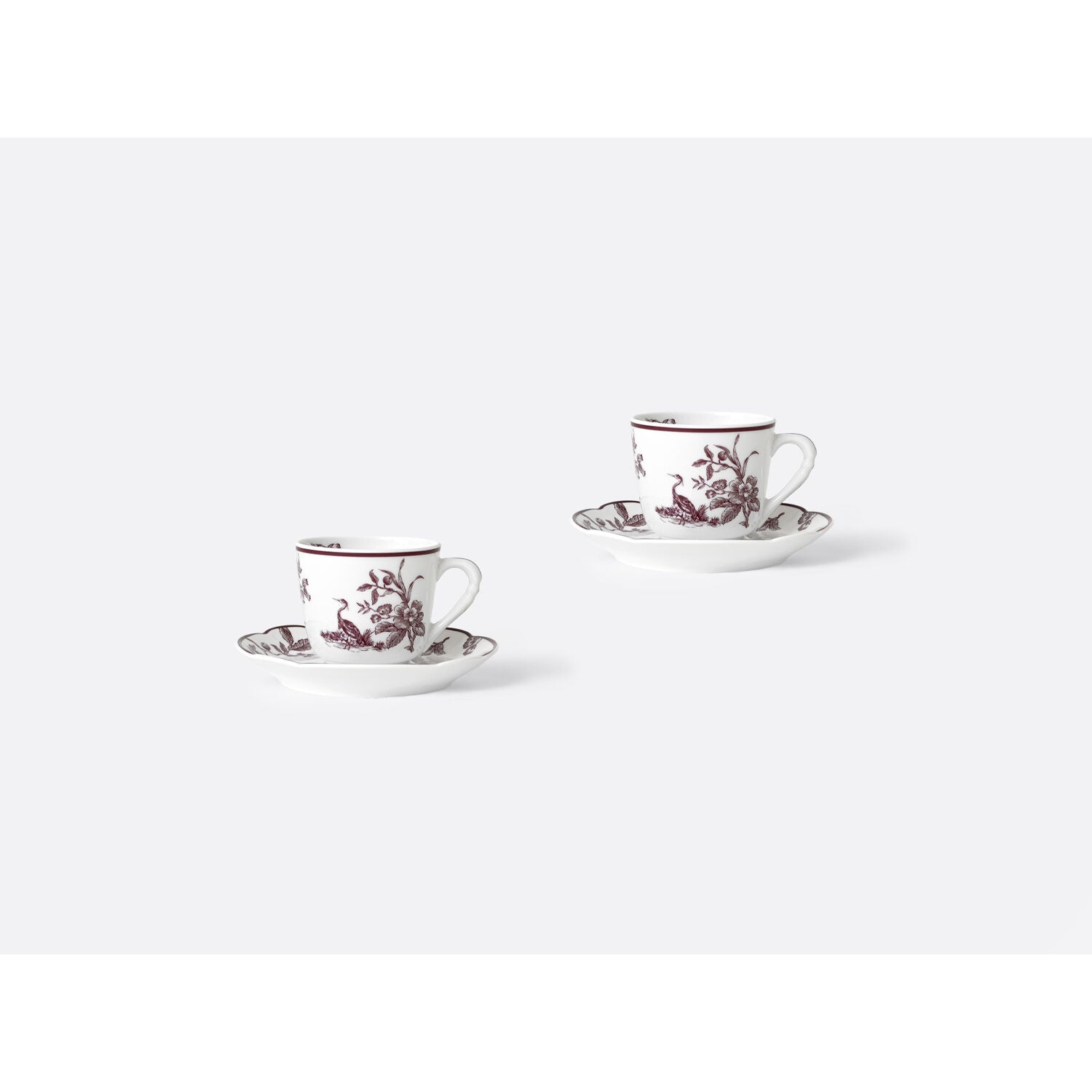 Bernardaud Moka cup and saucer gift box 2 oz Albertine Prune, Limoges porcelain, Albertine Plum collection, detail view
