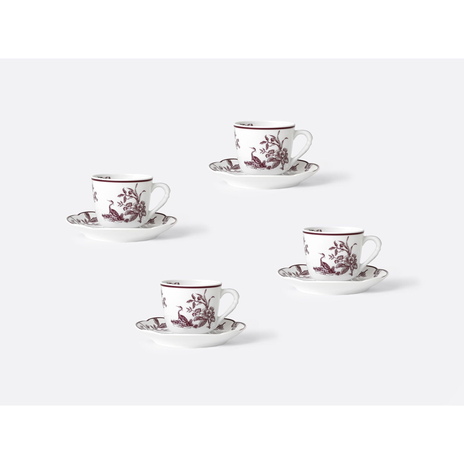 Bernardaud Moka cup and saucer gift box 2 oz Albertine Prune, Limoges porcelain, Albertine Plum collection, detail view