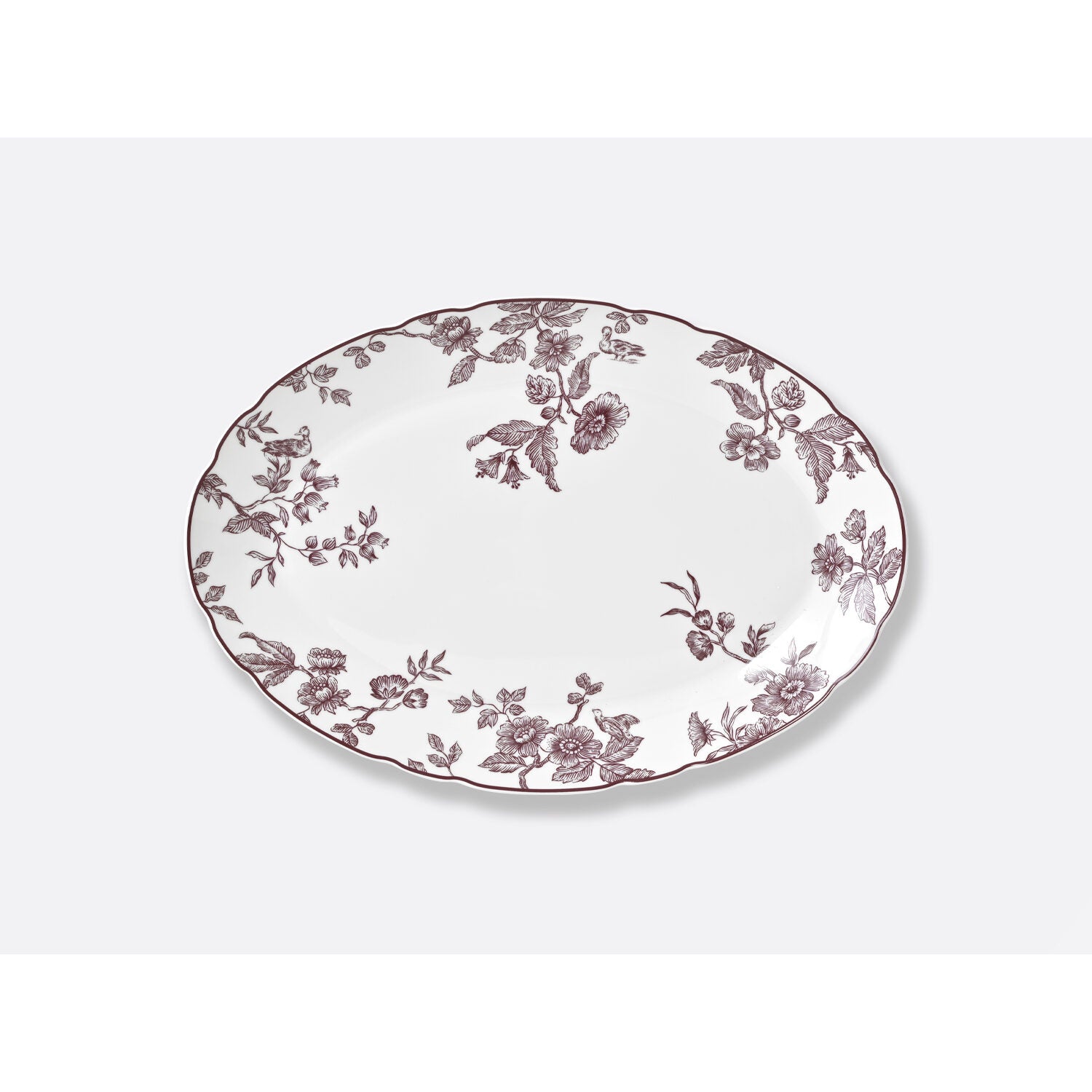 Bernardaud Oval platter 13" Albertine Prune, Limoges porcelain, Albertine Plum collection, on a white background