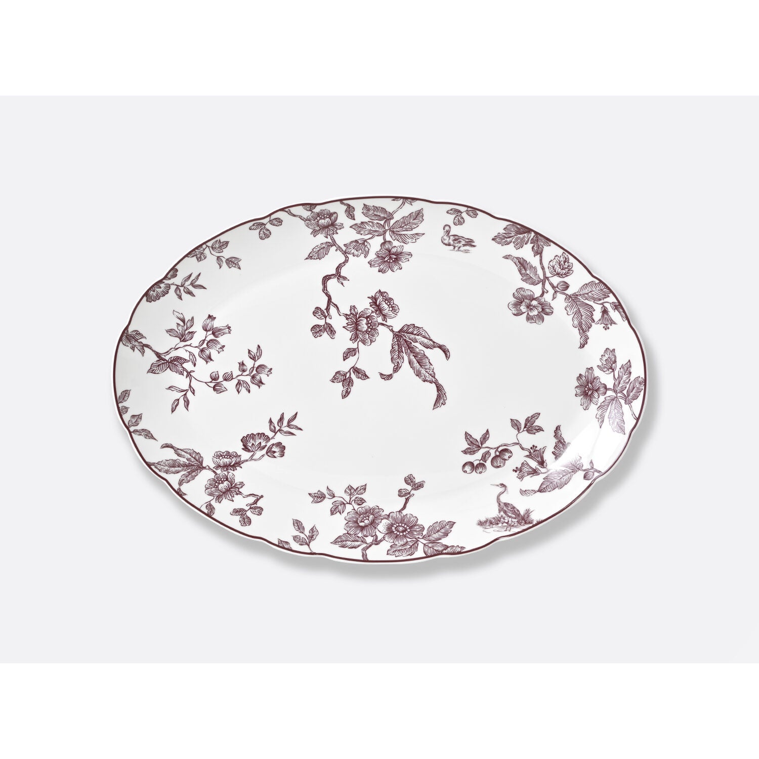 Bernardaud Oval platter 15" Albertine Prune, Limoges porcelain, Albertine Plum collection, on a white background