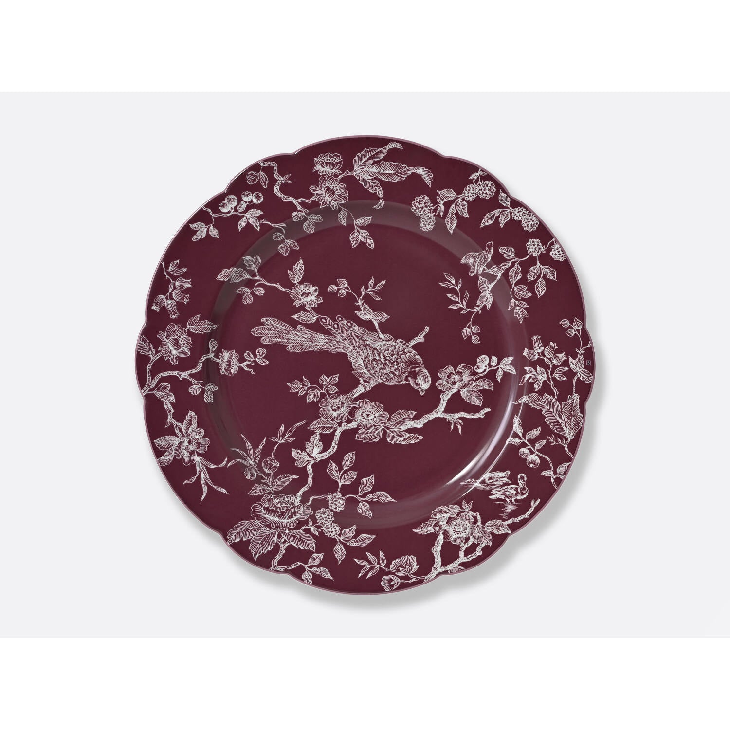 Bernardaud Service plate 11.4" colored background Albertine Prune, Limoges porcelain, Albertine Plum collection, on a white background