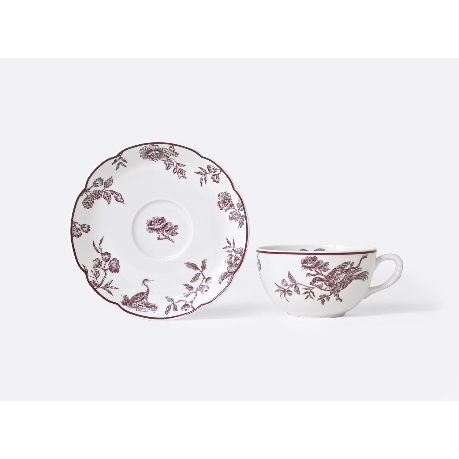 Bernardaud Tea cup and saucer gift box Albertine Prune 4.5 oz, Limoges porcelain, Albertine Plum collection, detail view