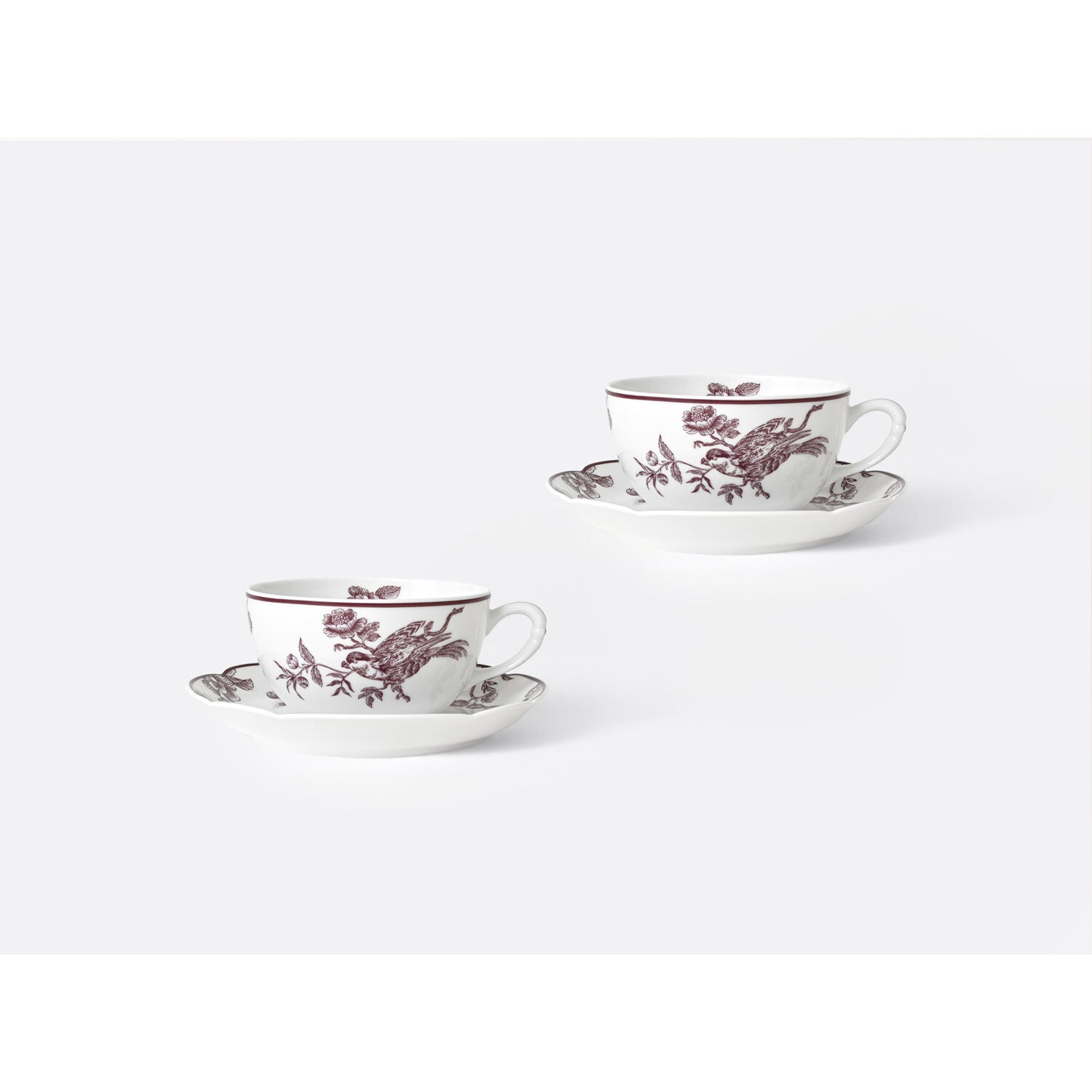 Bernardaud Tea cup and saucer gift box Albertine Prune 4.5 oz, Limoges porcelain, Albertine Plum collection, detail view