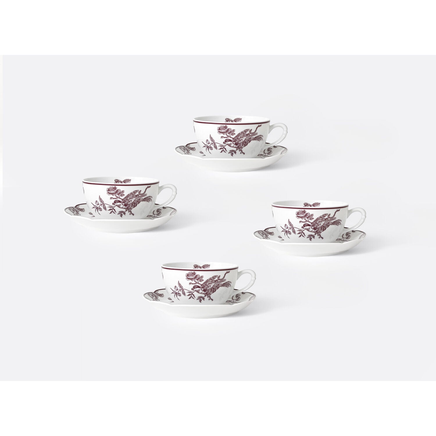 Bernardaud Tea cup and saucer gift box Albertine Prune 4.5 oz, Limoges porcelain, Albertine Plum collection, detail view