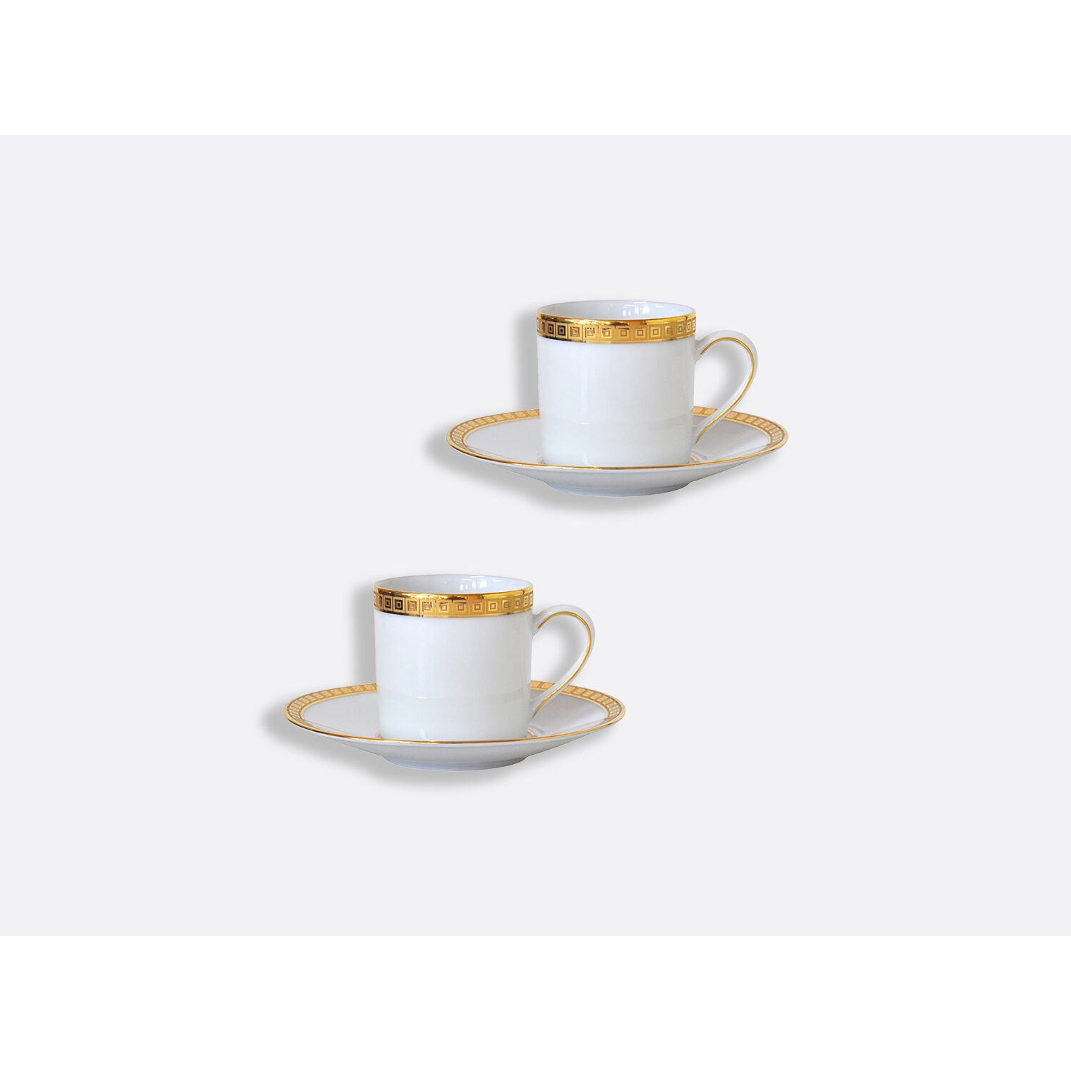 Bernardaud Set of espresso cups and saucers 3 oz, Limoges porcelain, Athéna Or collection, detail view