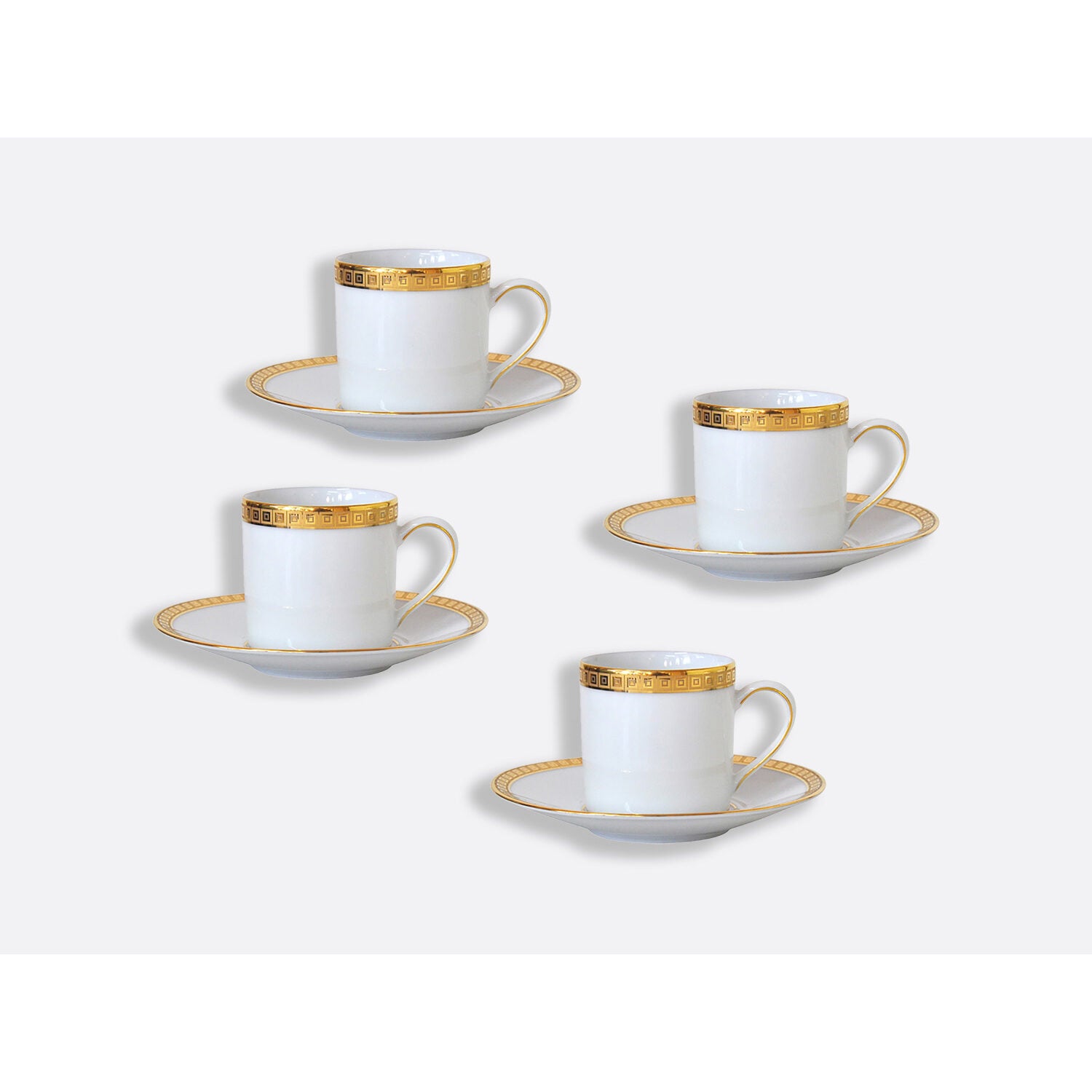 Bernardaud Set of espresso cups and saucers 3 oz, Limoges porcelain, Athéna Or collection, detail view