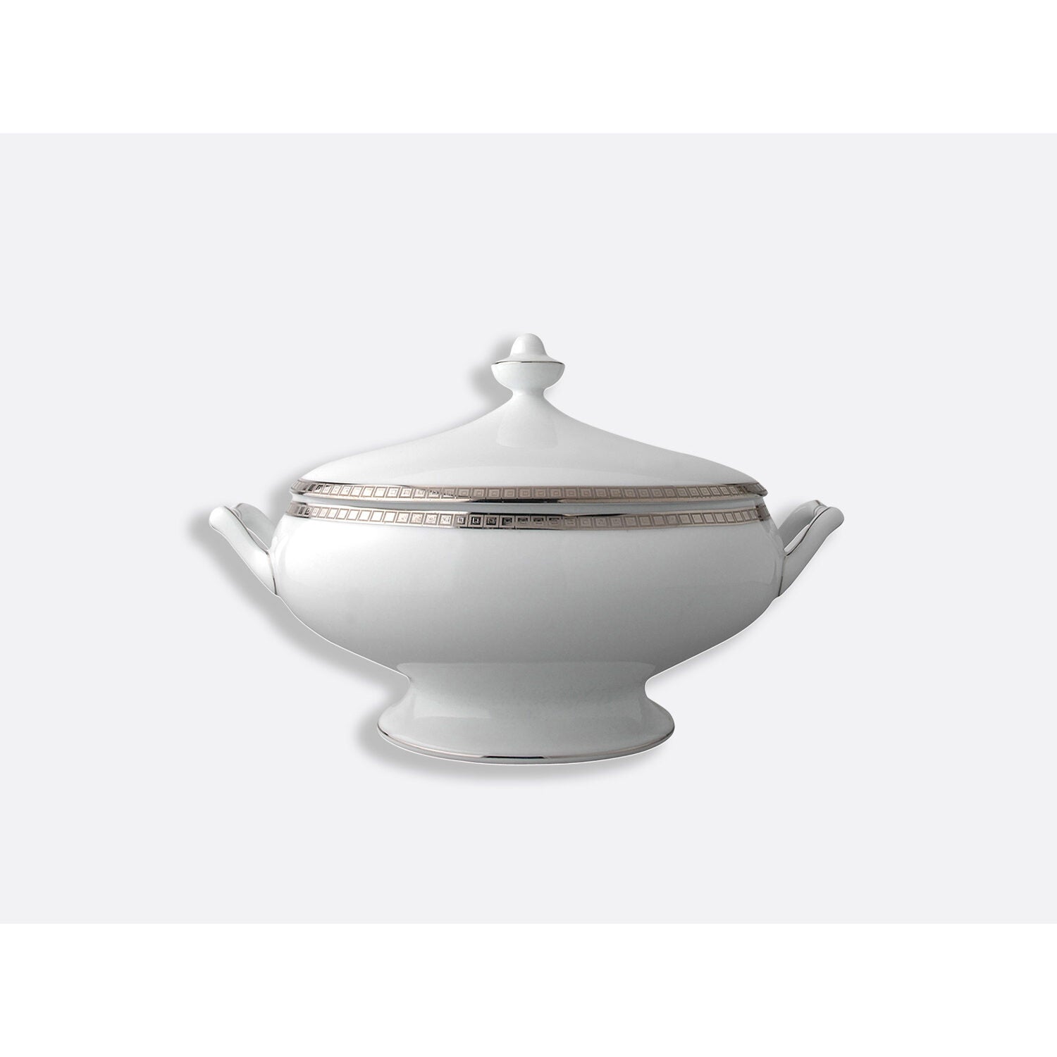 Bernardaud Covered vegetable 1qt, Limoges porcelain, Athéna Platine collection, on a white background