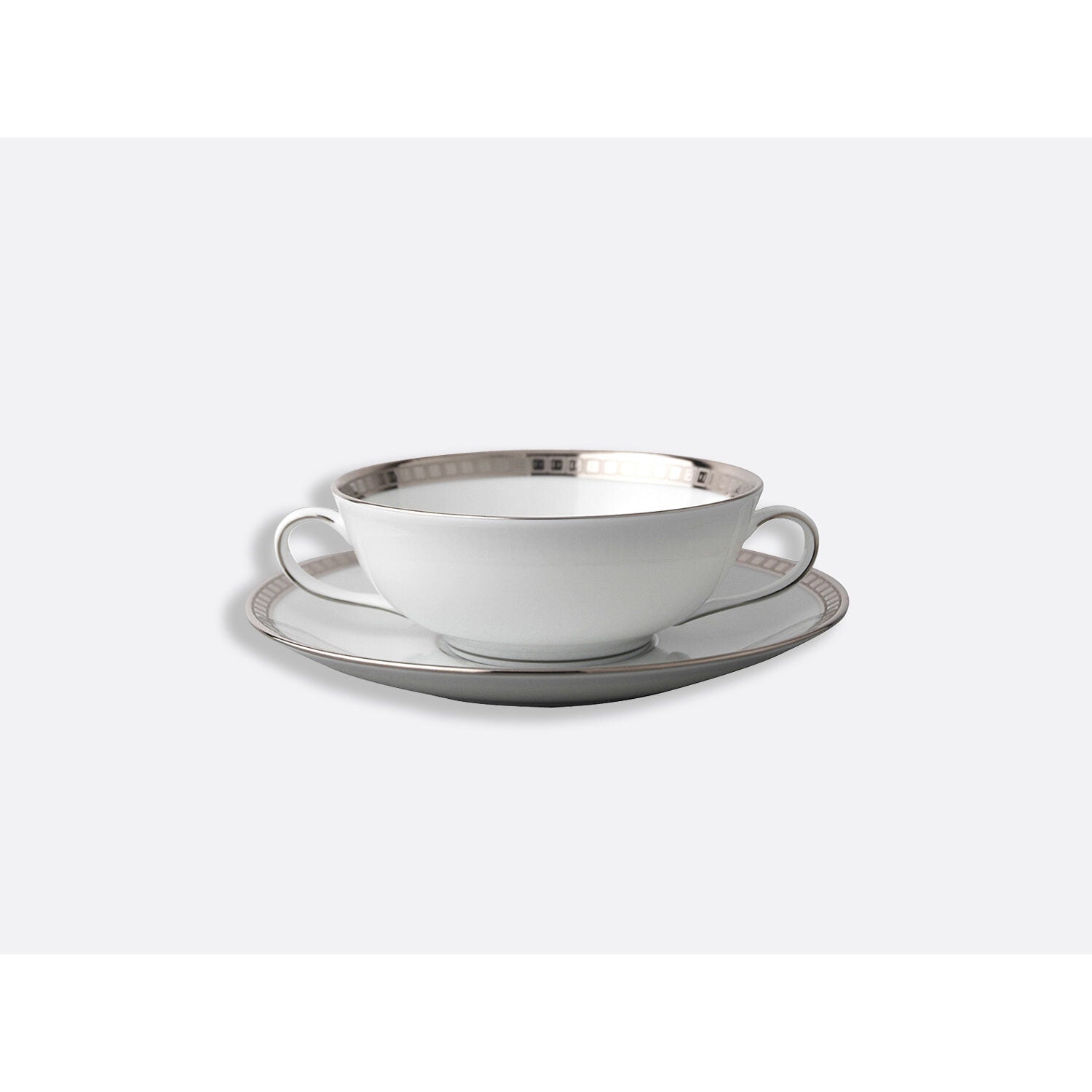 Bernardaud Cream cup and saucer 5", Limoges porcelain, Athéna Platine collection, on a white background