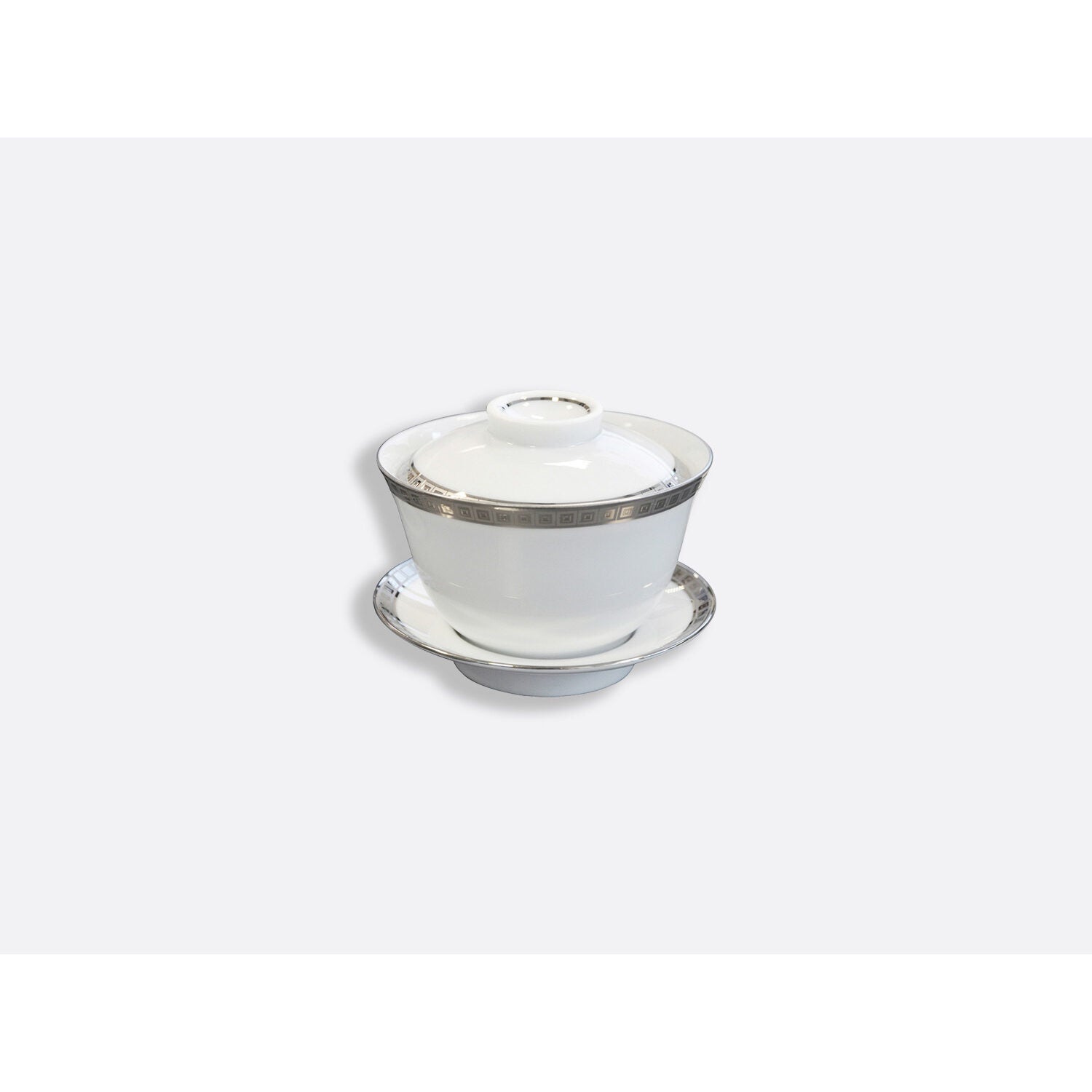 Bernardaud Small covered cup 3.4 oz, Limoges porcelain, Athéna Platine collection, on a white background