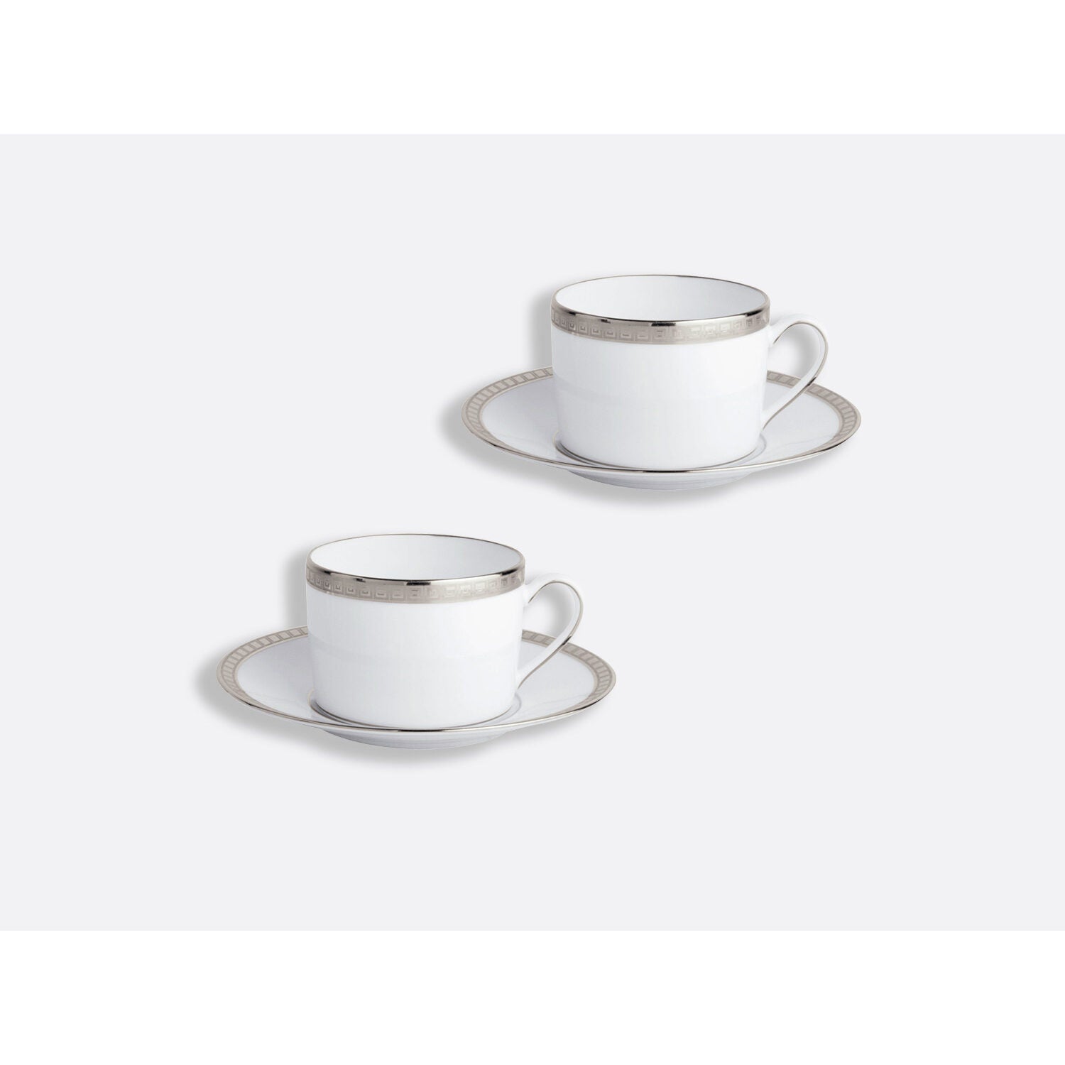 Bernardaud Tea cup and saucer gift box 5 oz, Limoges porcelain, Athéna Platine collection, detail view