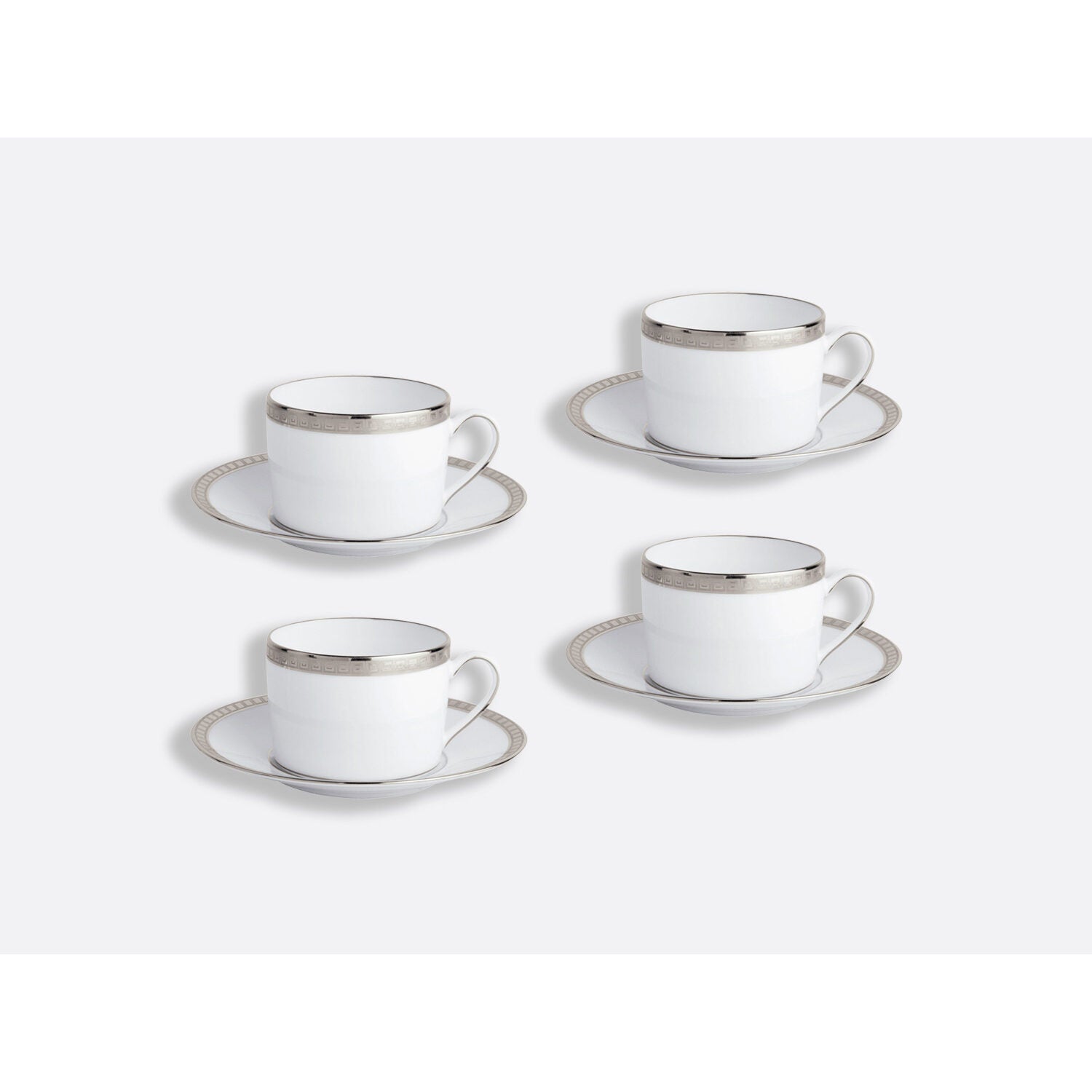 Bernardaud Tea cup and saucer gift box 5 oz, Limoges porcelain, Athéna Platine collection, detail view