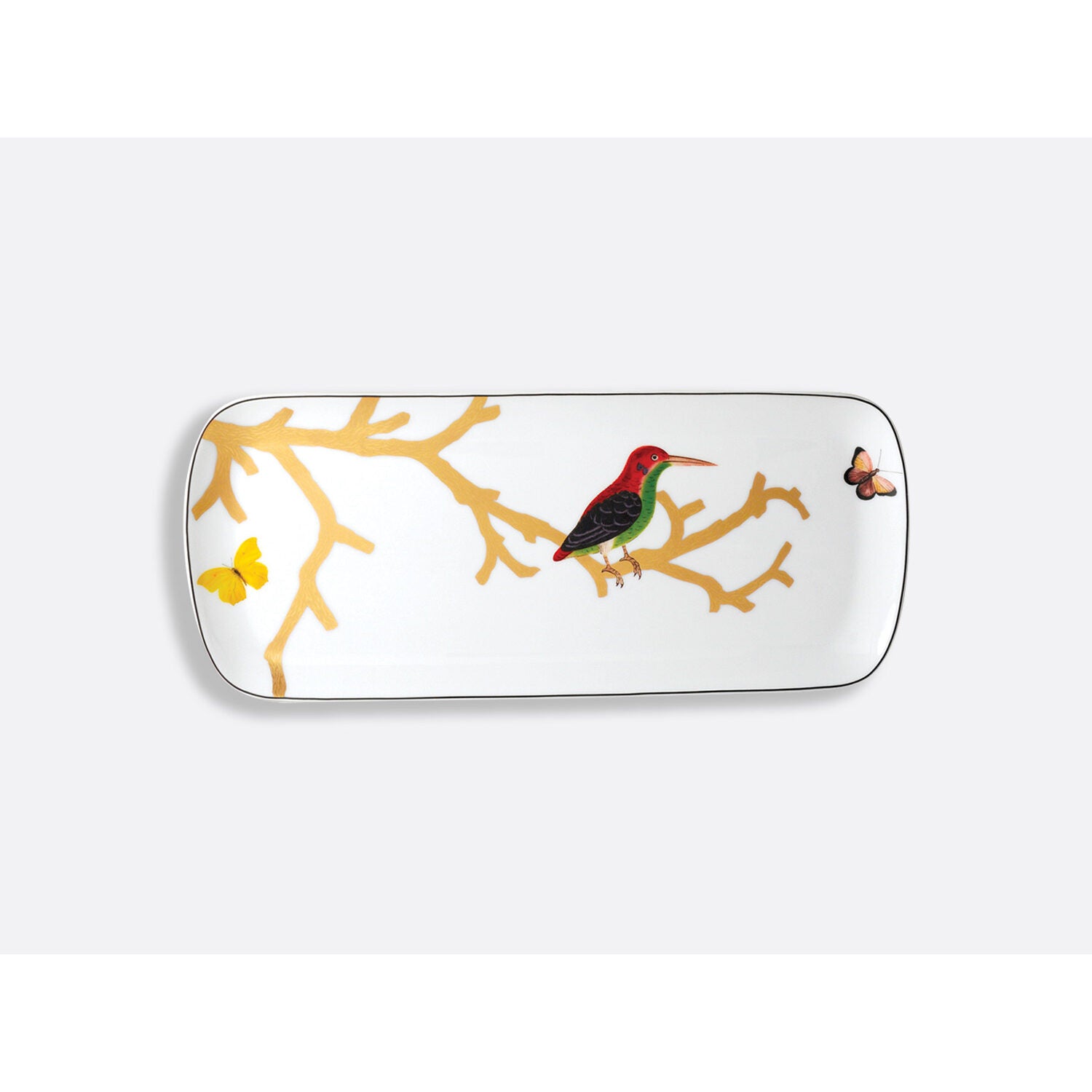 Bernardaud Cake platter rectangular 15", Limoges porcelain, Aux Oiseaux collection, on a white background