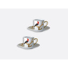 Bernardaud Espresso cup and saucer 3 oz, Limoges porcelain, Aux Oiseaux collection, detail view