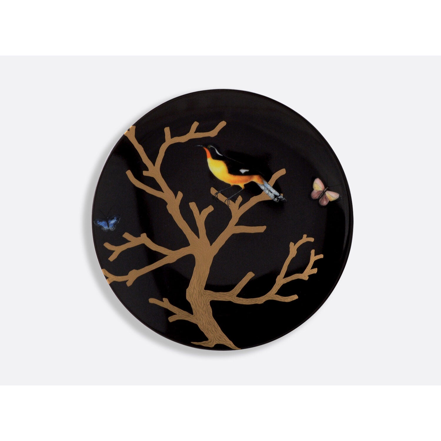 Bernardaud Gift box set of 4 Ebony salad plates 8.3", Limoges porcelain, Aux Oiseaux collection, detail view
