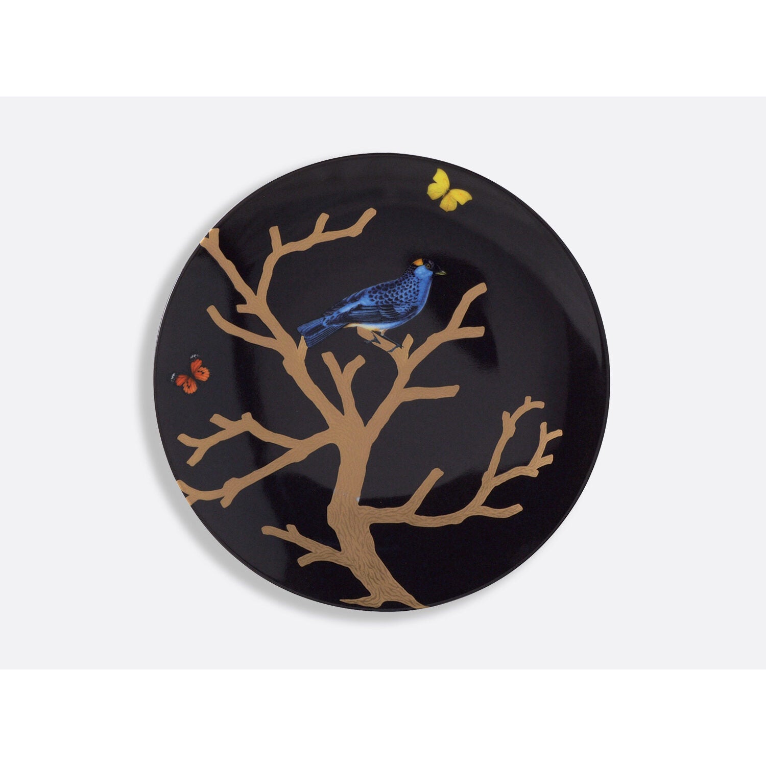 Bernardaud Gift box set of 4 Ebony salad plates 8.3", Limoges porcelain, Aux Oiseaux collection, detail view