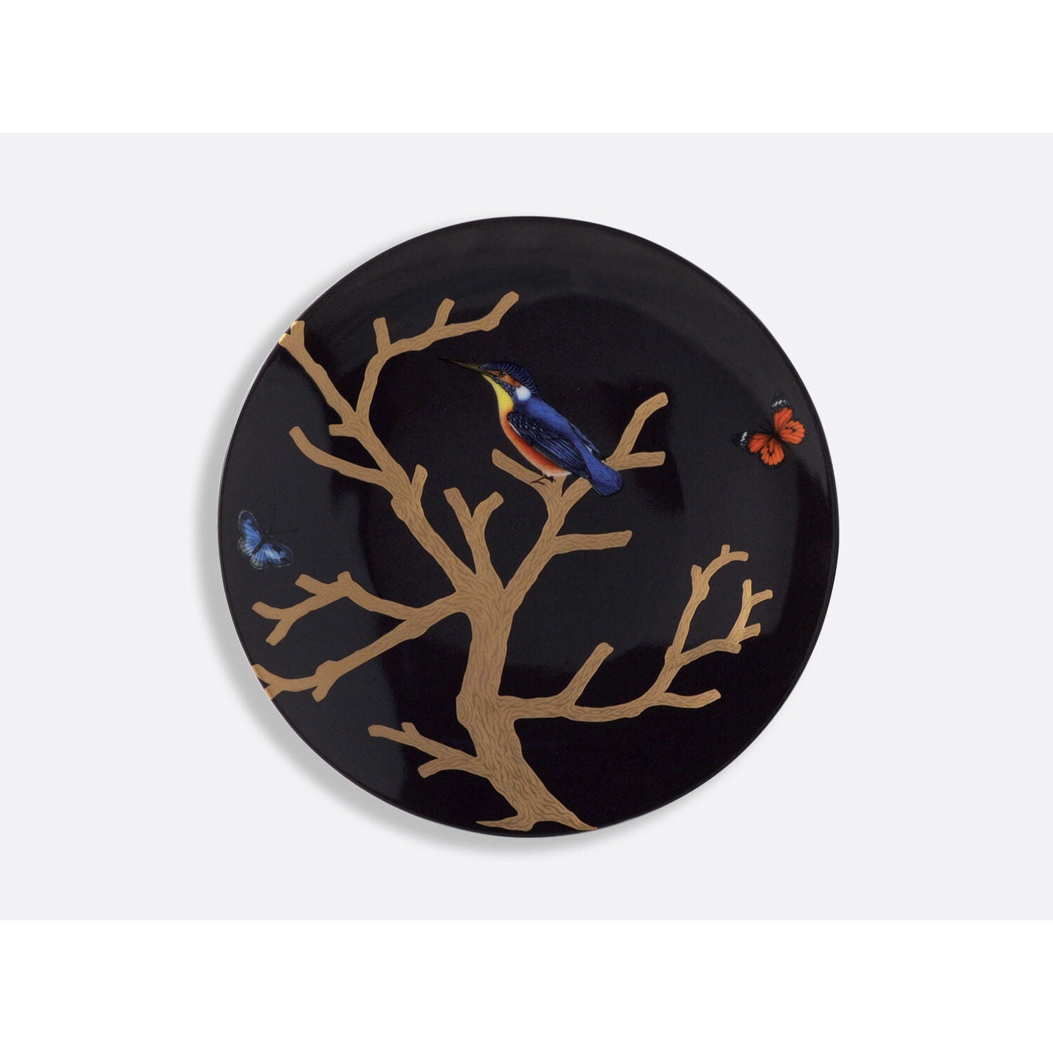 Bernardaud Gift box set of 4 Ebony salad plates 8.3", Limoges porcelain, Aux Oiseaux collection, detail view