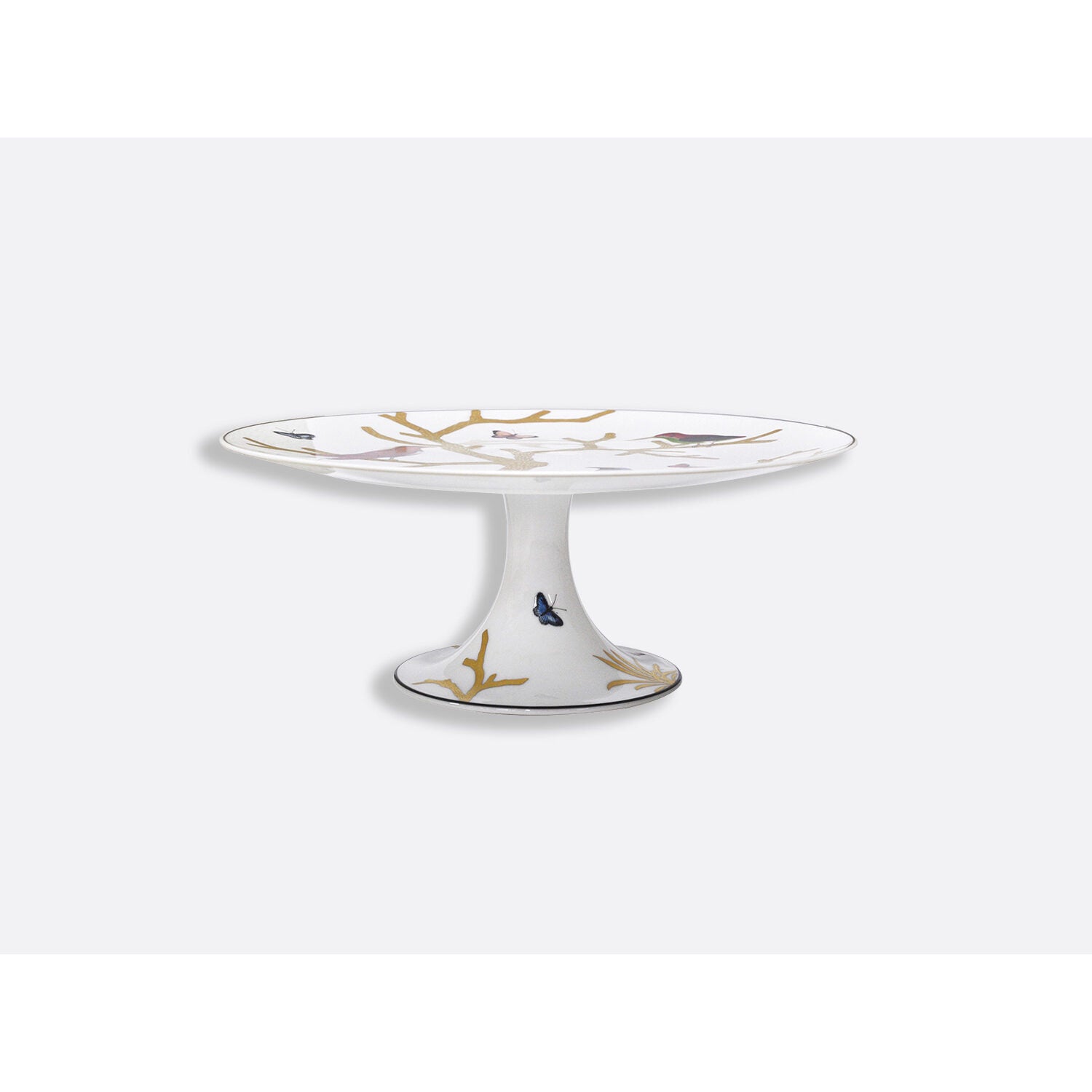 Bernardaud Footed cake platter, Limoges porcelain, Aux Oiseaux - Japon collection, on a white background