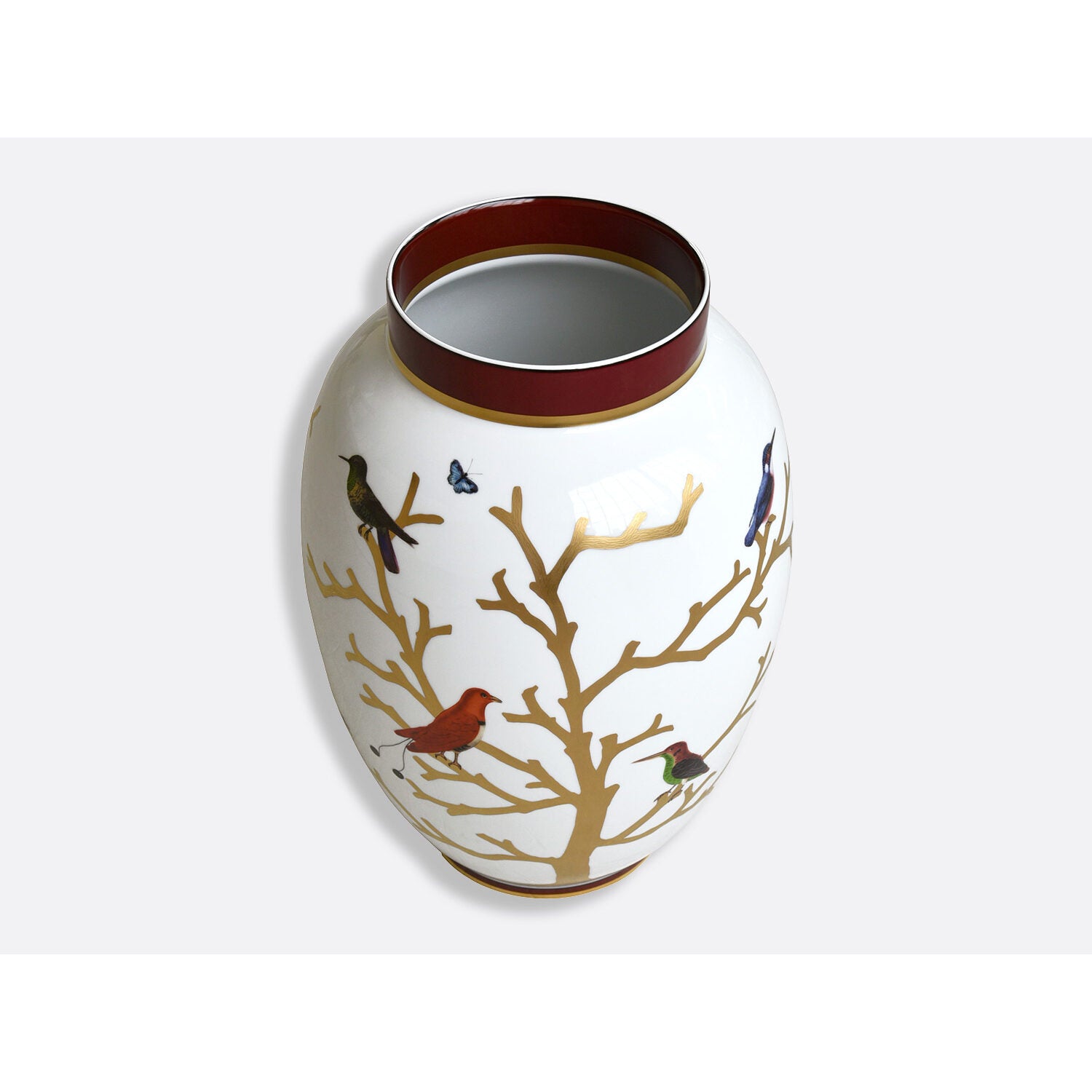 Bernardaud Large vase 22.4", Limoges porcelain, Aux Oiseaux collection, detail view