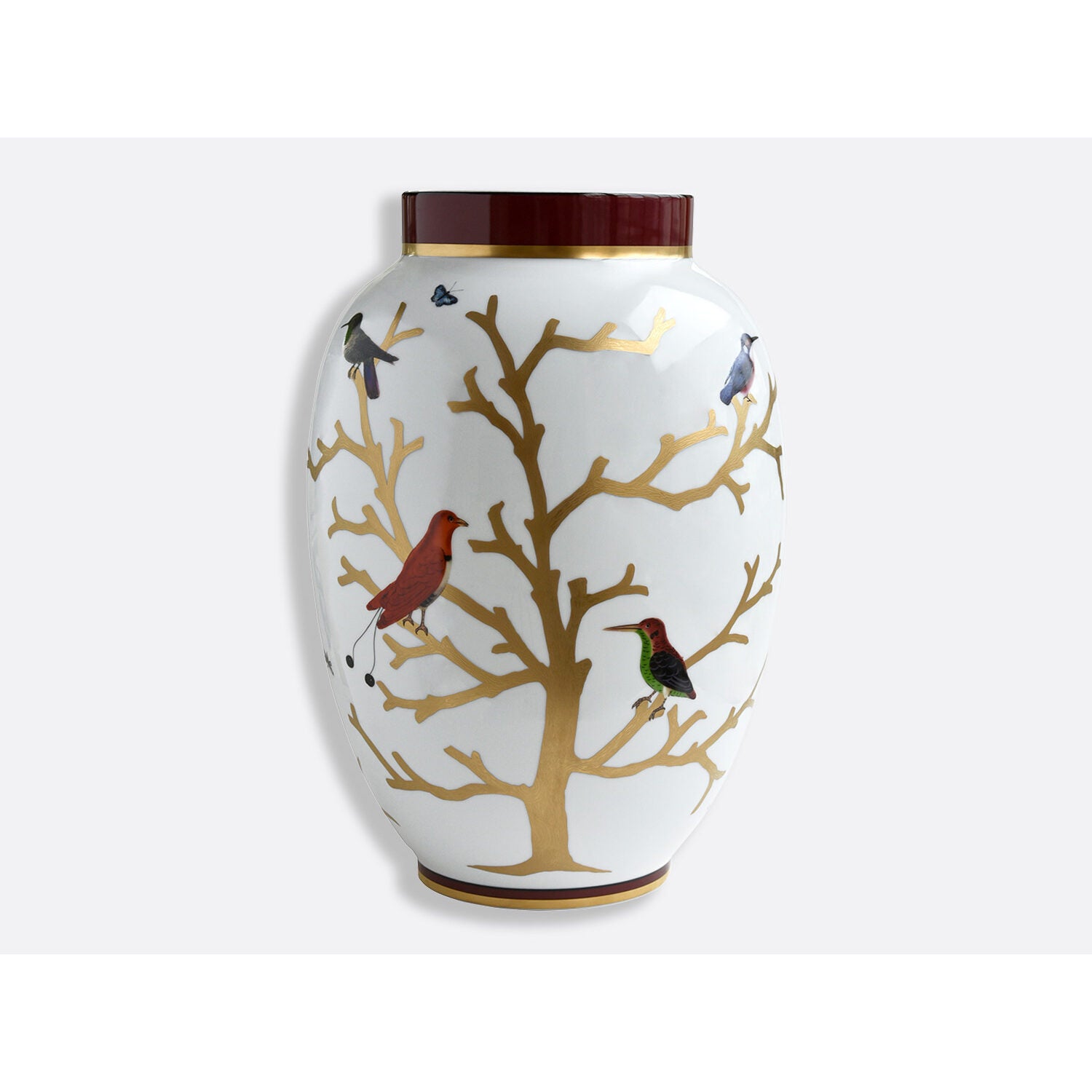 Bernardaud Large vase 22.4", Limoges porcelain, Aux Oiseaux collection, on a white background