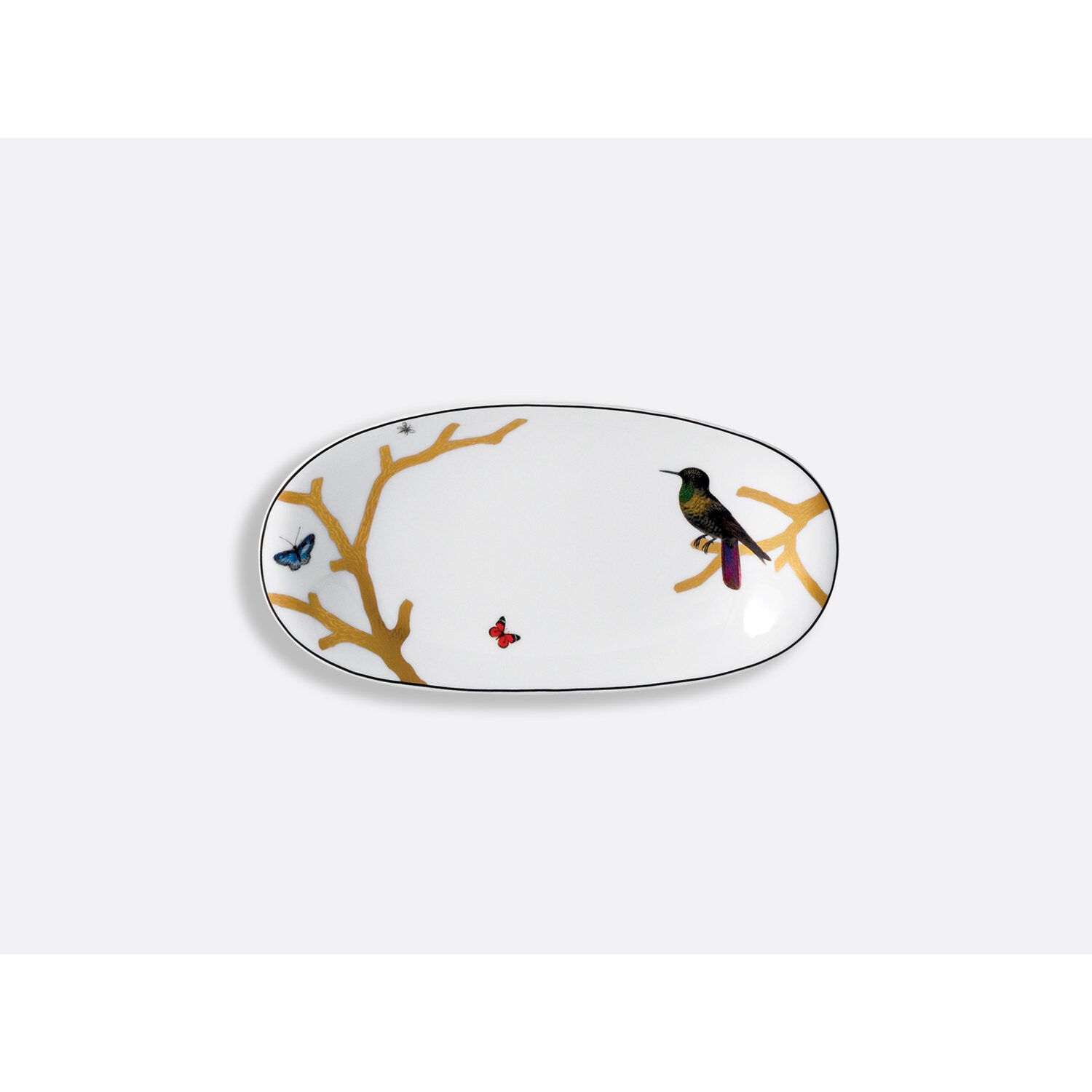 Bernardaud Relish dish 9" x 5", Limoges porcelain, Aux Oiseaux collection, on a white background