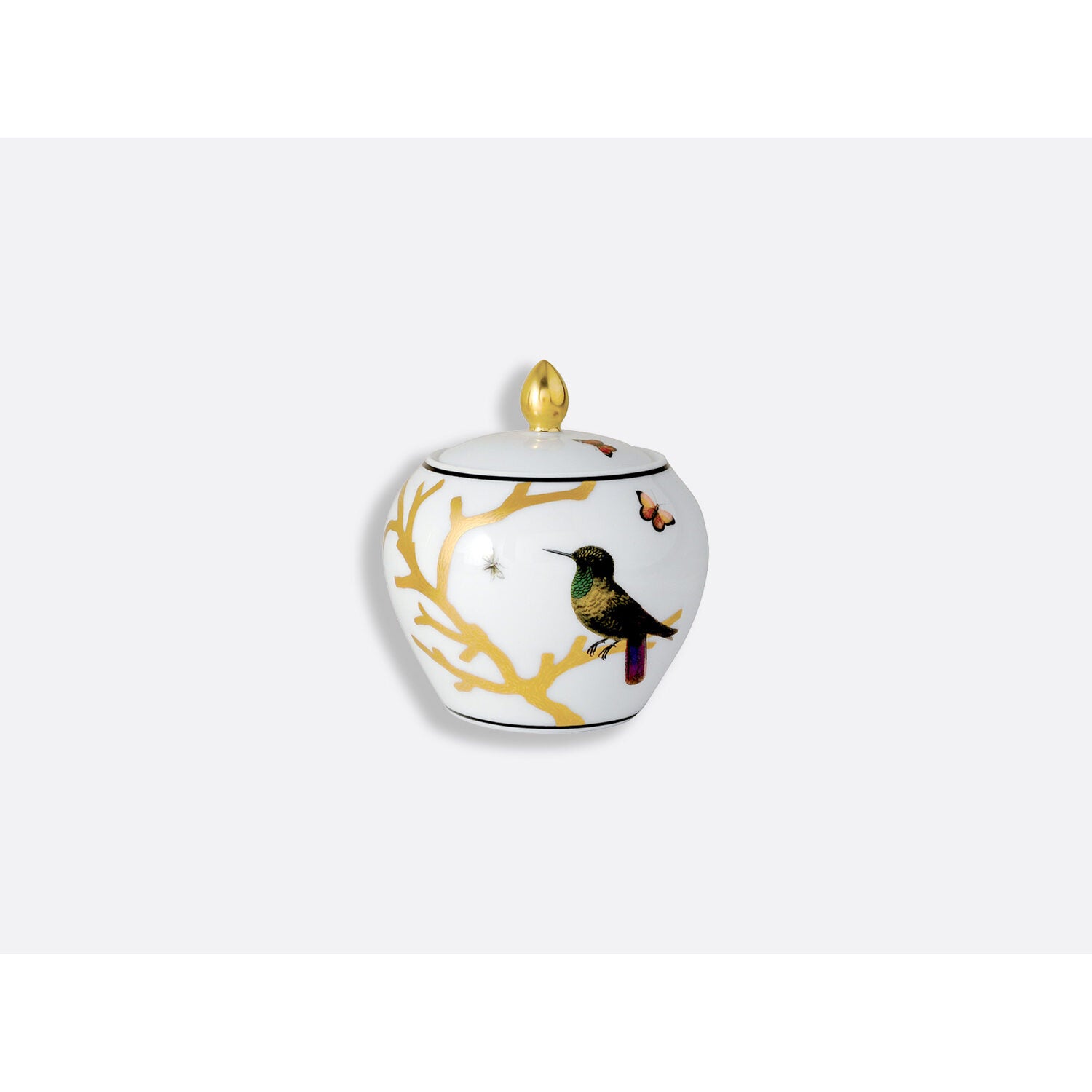 Bernardaud Sugar bowl 12 cups 10 oz, Limoges porcelain, Aux Oiseaux collection, on a white background