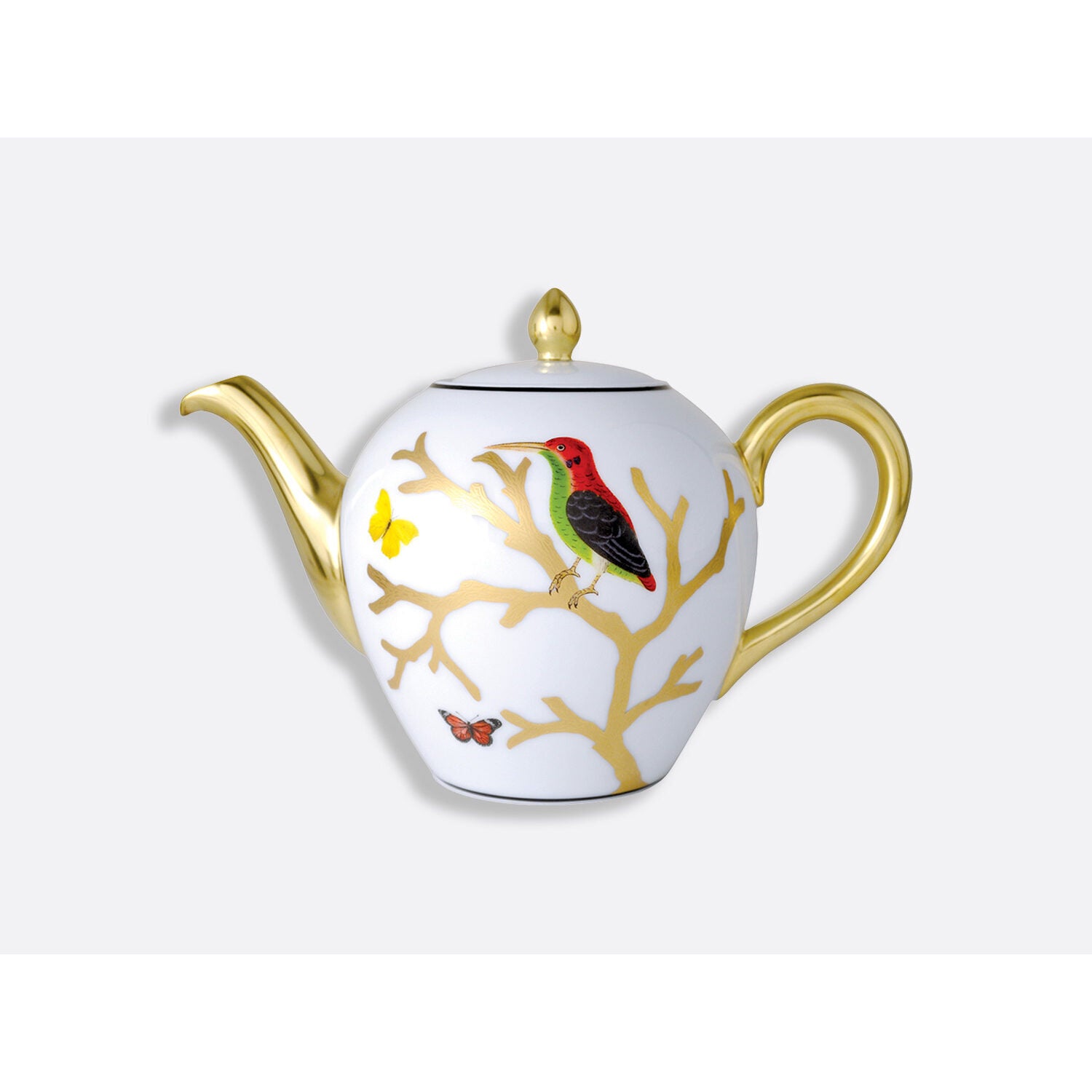 Bernardaud Teapot 12 cups 42 oz, Limoges porcelain, Aux Oiseaux collection, on a white background