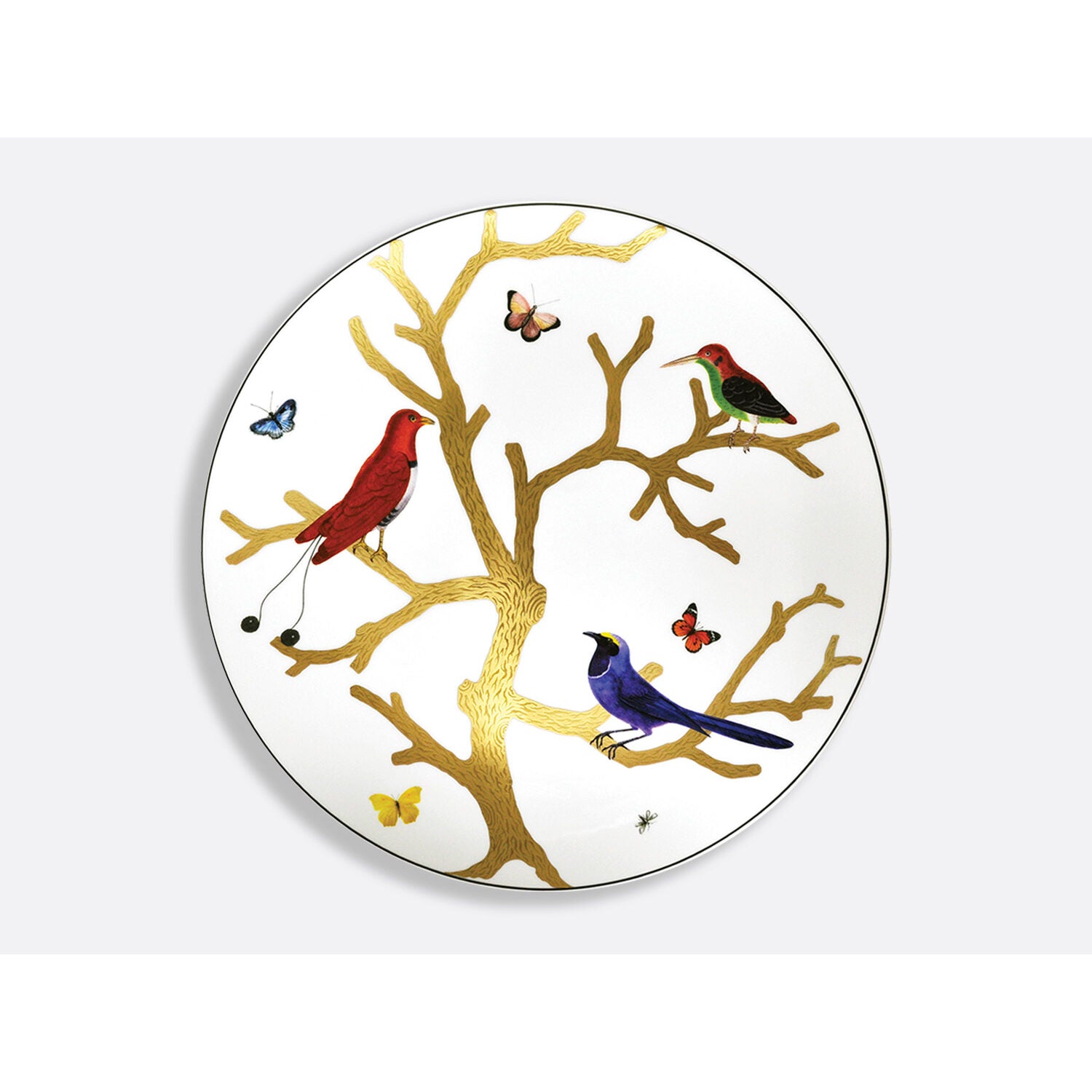 Bernardaud Ultra flat service plate 12.2", Limoges porcelain, Aux Oiseaux collection, on a white background