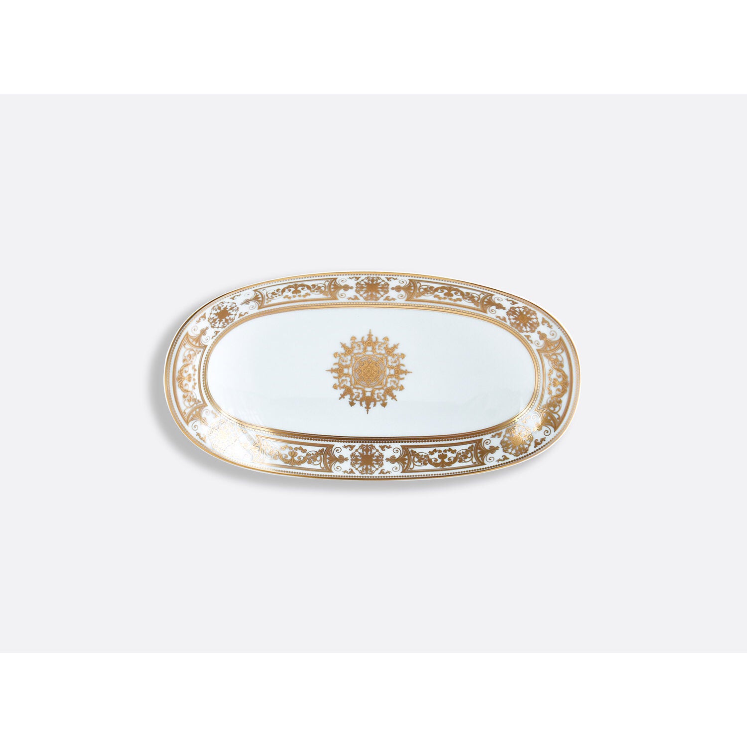 Bernardaud Relish dish 9" x 5", Limoges porcelain, Aux Rois Or collection, on a white background