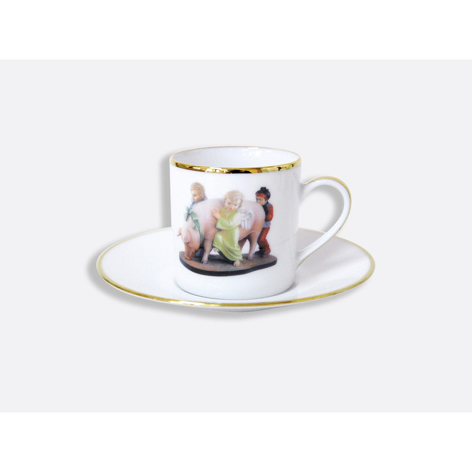 Bernardaud Gift box set of 6 espresso cups 3 oz and saucers, Limoges porcelain, Banality Series - Jeff Koons collection, detail view