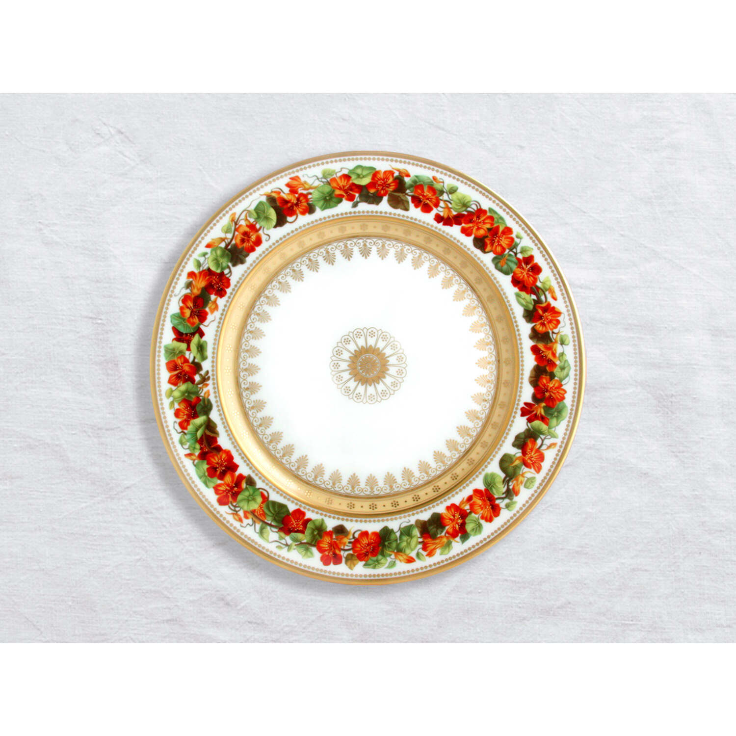 Bernardaud Dinner plate Nasturium 10.5", Limoges porcelain, Botanique collection, on a white background
