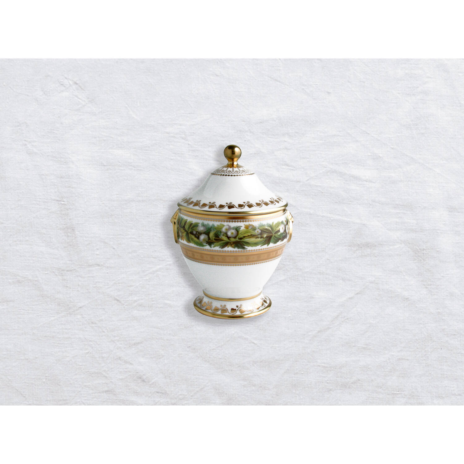 Bernardaud Sugar bowl 6 cups, Limoges porcelain, Botanique collection, on a white background